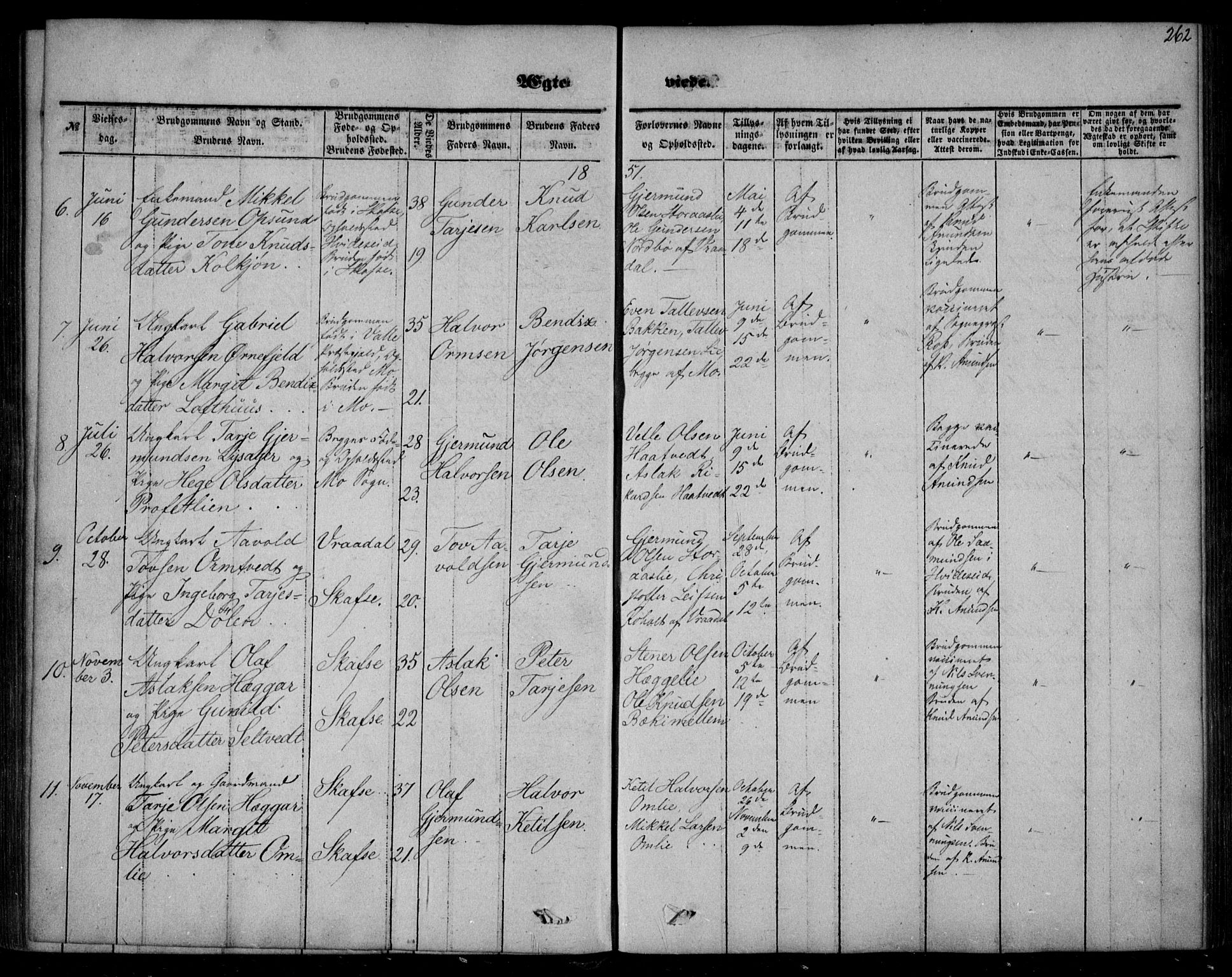 Mo kirkebøker, SAKO/A-286/F/Fa/L0005: Parish register (official) no. I 5, 1844-1864, p. 262