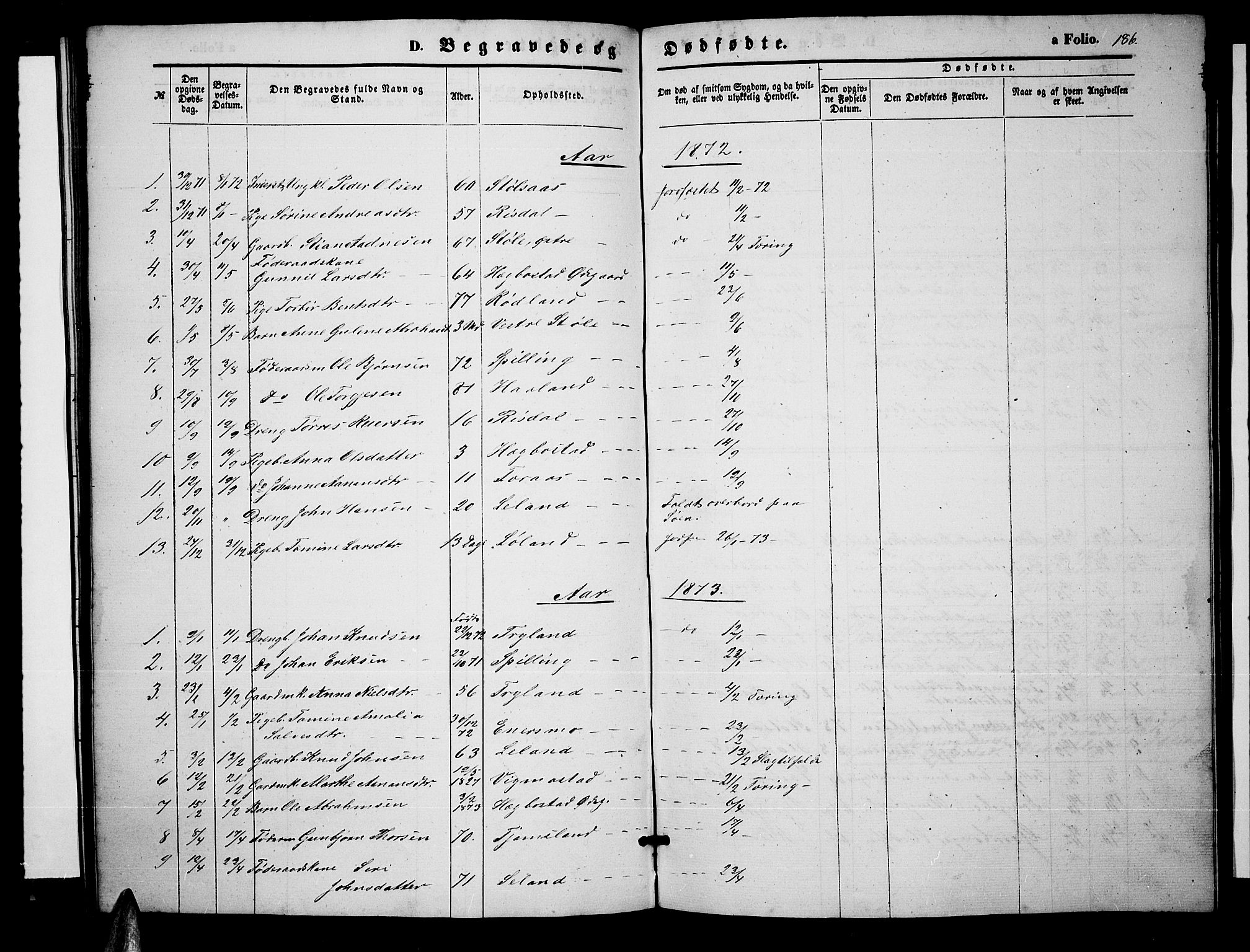 Nord-Audnedal sokneprestkontor, SAK/1111-0032/F/Fb/Fbb/L0002: Parish register (copy) no. B 2, 1859-1882, p. 186