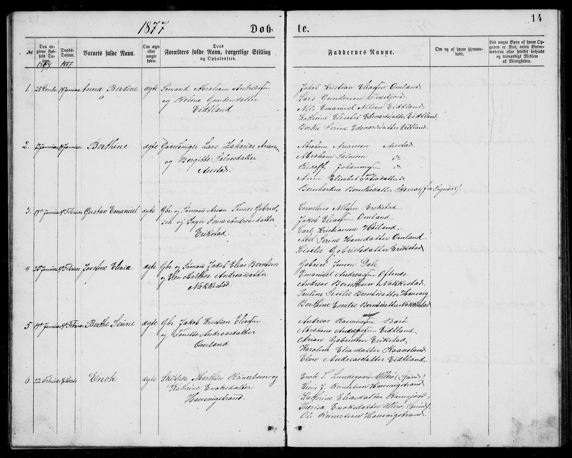 Lyngdal sokneprestkontor, AV/SAK-1111-0029/F/Fb/Fba/L0002: Parish register (copy) no. B 2, 1876-1886, p. 14