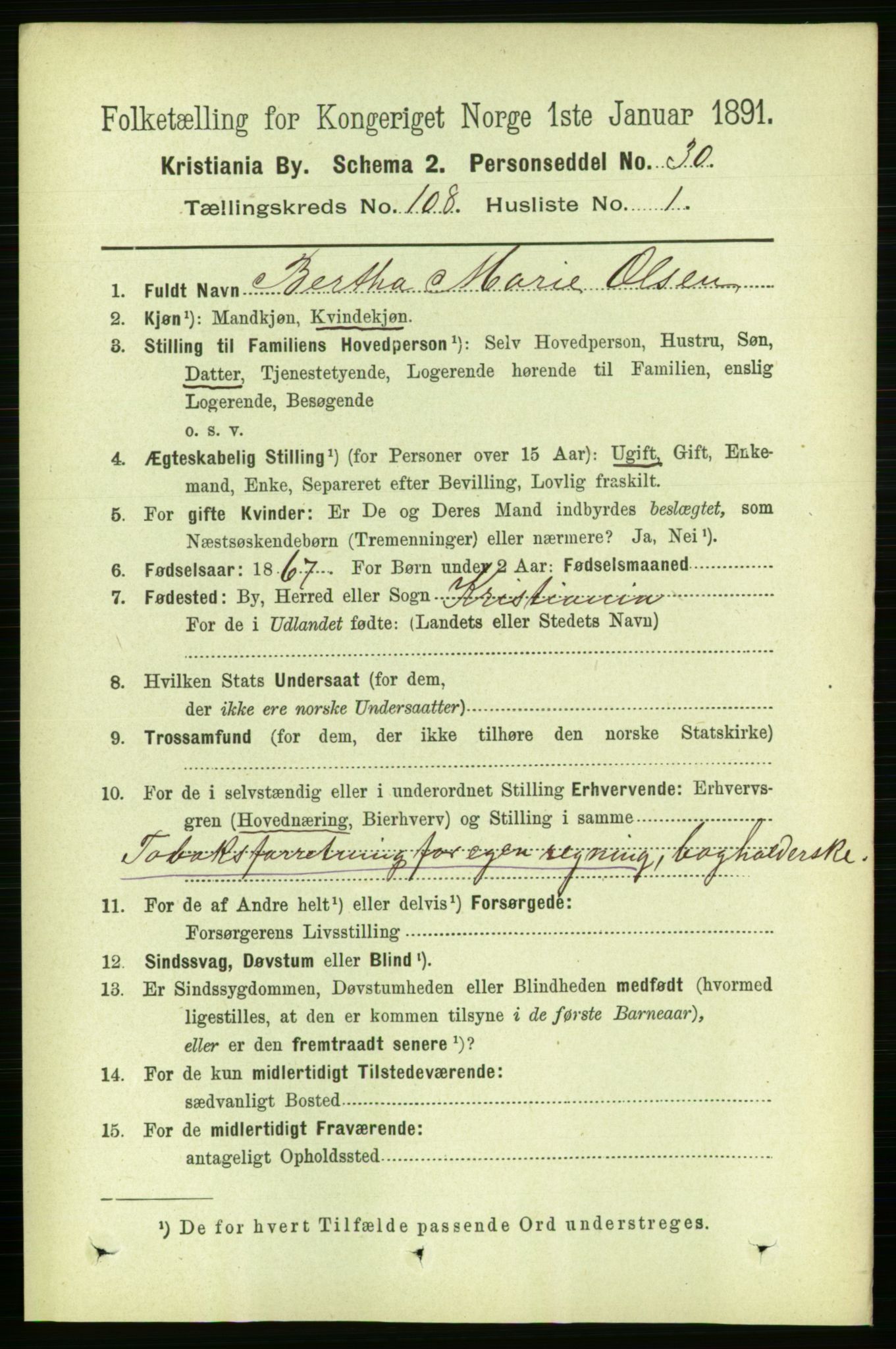 RA, 1891 census for 0301 Kristiania, 1891, p. 55463