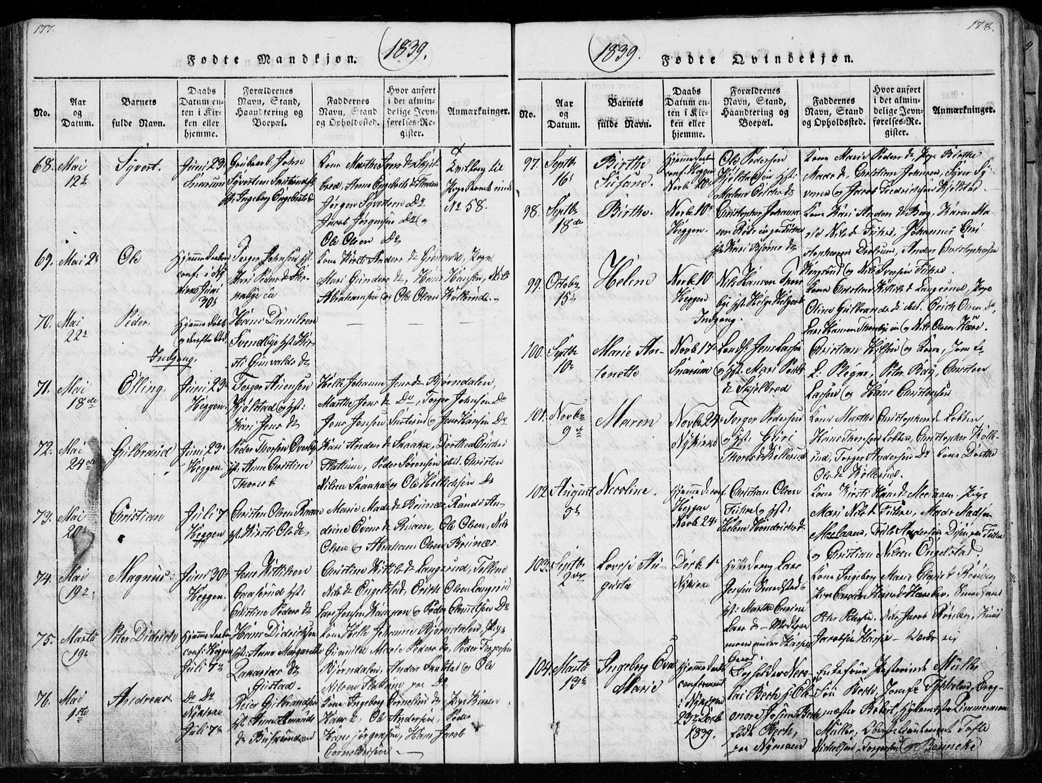 Modum kirkebøker, SAKO/A-234/G/Ga/L0003: Parish register (copy) no. I 3, 1832-1842, p. 177-178