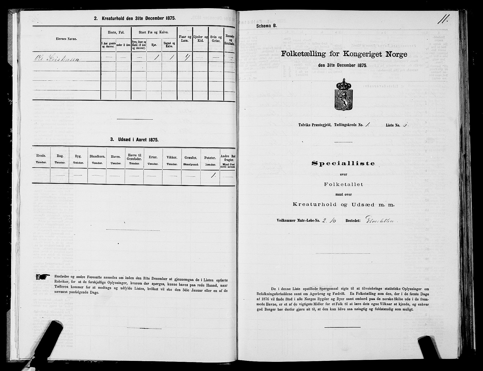 SATØ, 1875 census for 2013P Talvik, 1875, p. 1011