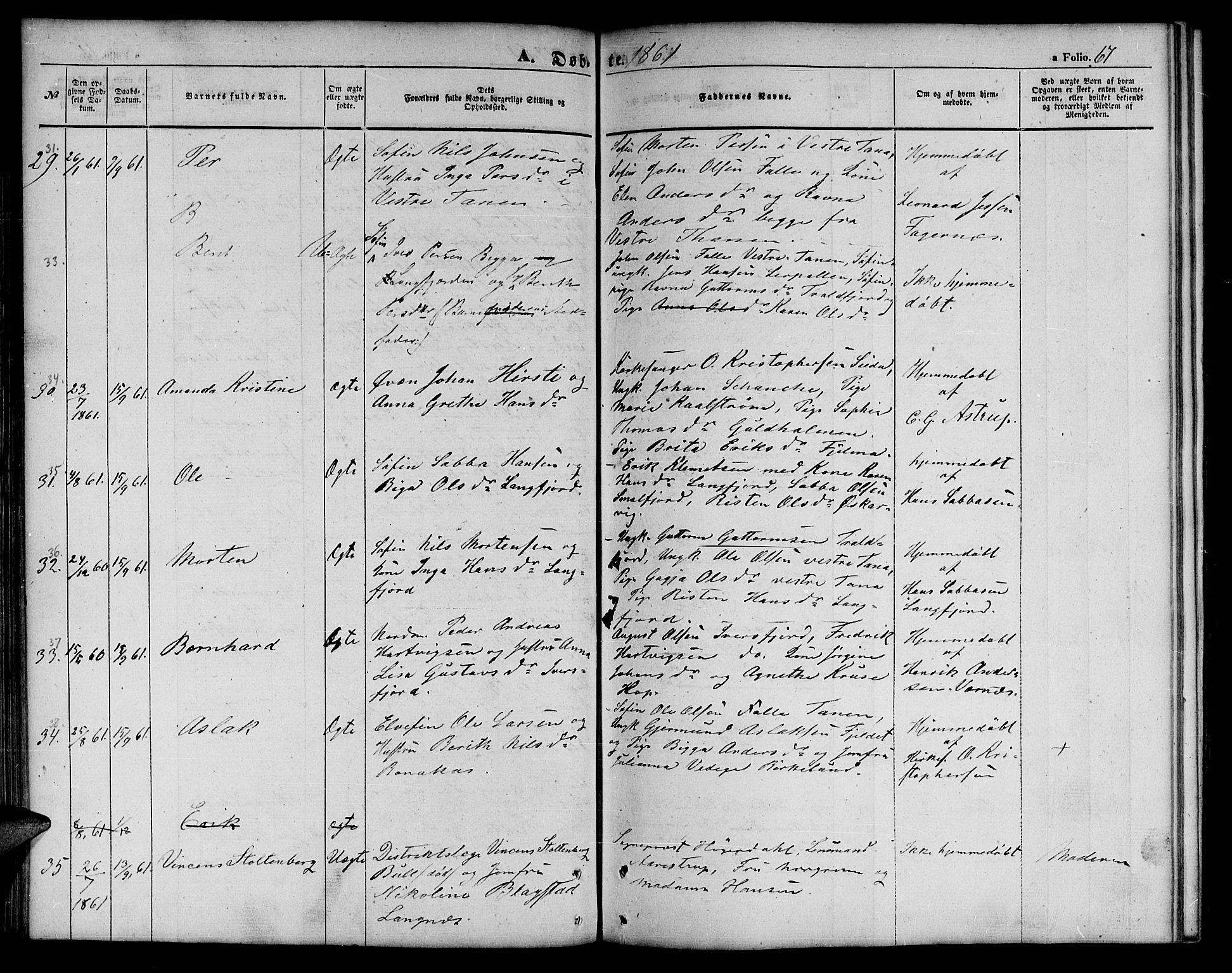 Tana sokneprestkontor, SATØ/S-1334/H/Hb/L0001klokker: Parish register (copy) no. 1 /1, 1853-1867, p. 67