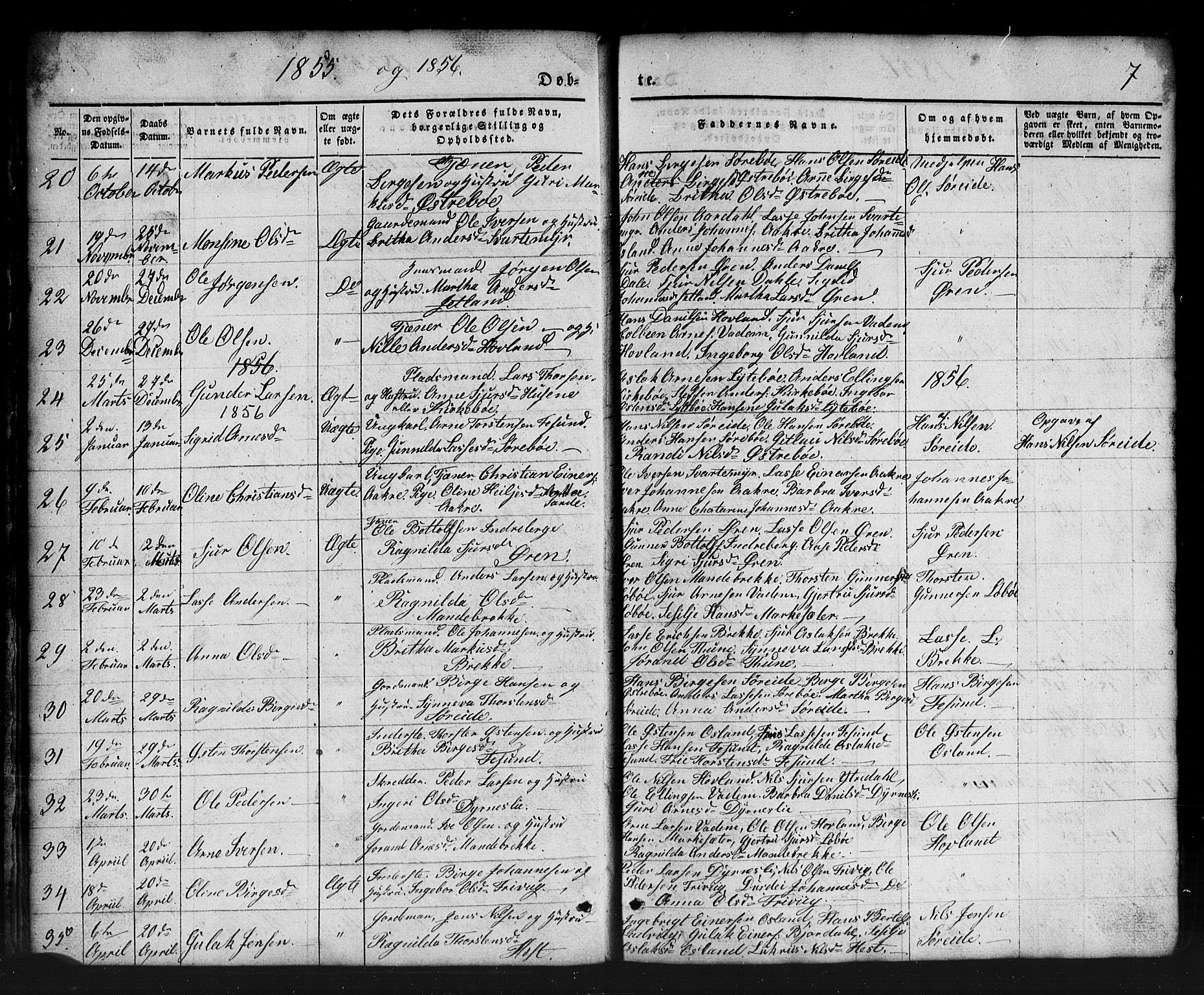 Lavik sokneprestembete, AV/SAB-A-80901: Parish register (copy) no. B 1, 1854-1881, p. 7