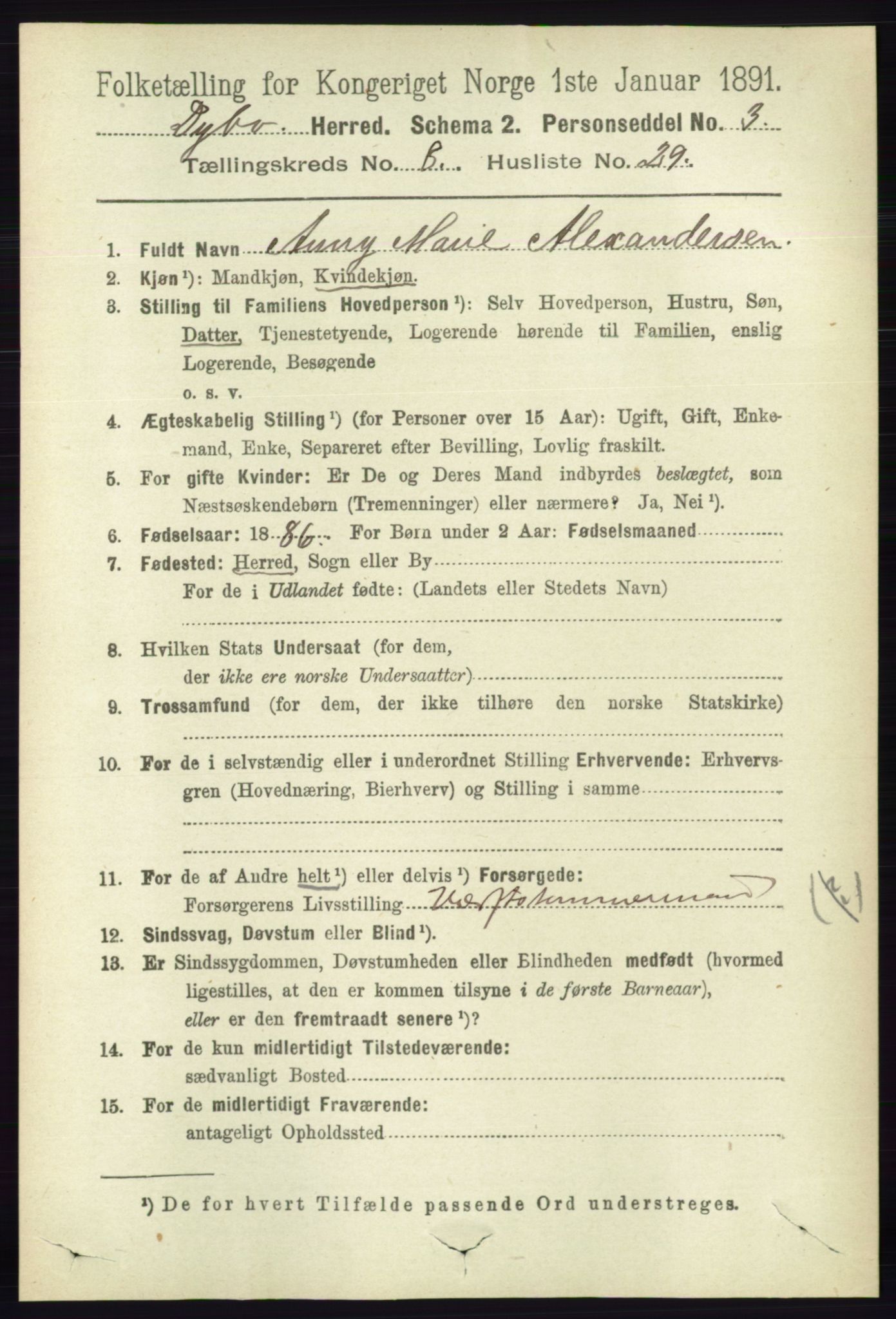 RA, 1891 census for 0915 Dypvåg, 1891, p. 2883