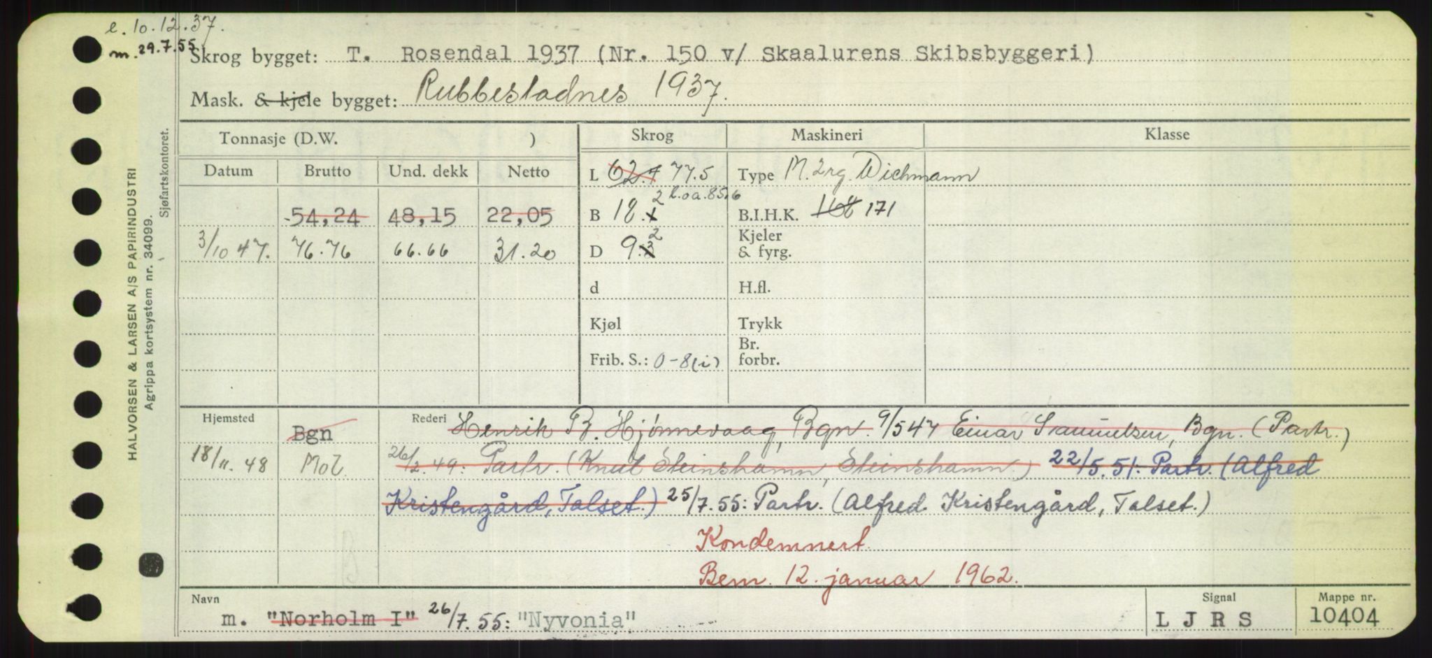 Sjøfartsdirektoratet med forløpere, Skipsmålingen, RA/S-1627/H/Hd/L0027: Fartøy, Norhop-Nør, p. 493