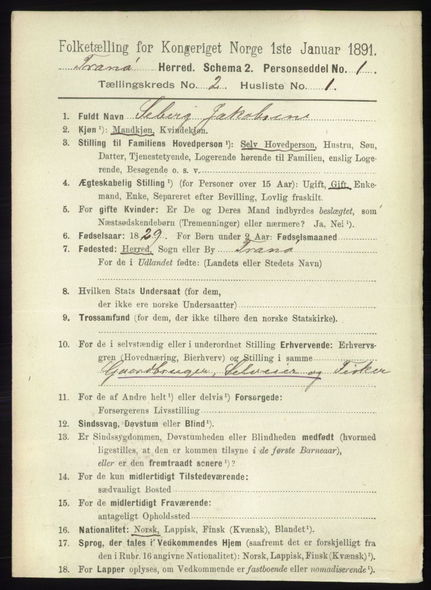 RA, 1891 census for 1927 Tranøy, 1891, p. 481