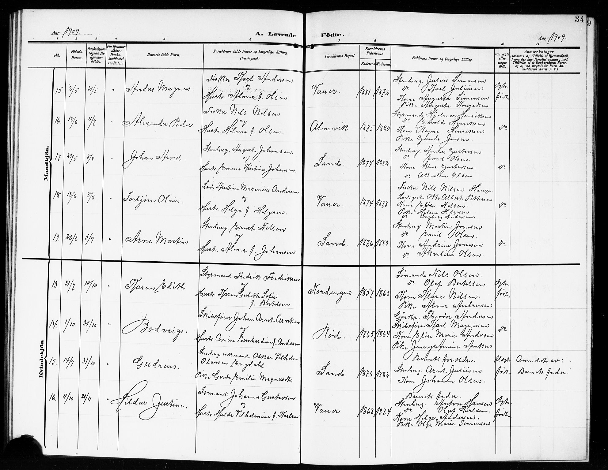 Hvaler prestekontor Kirkebøker, SAO/A-2001/G/Gb/L0003: Parish register (copy) no. II 3, 1904-1917, p. 34