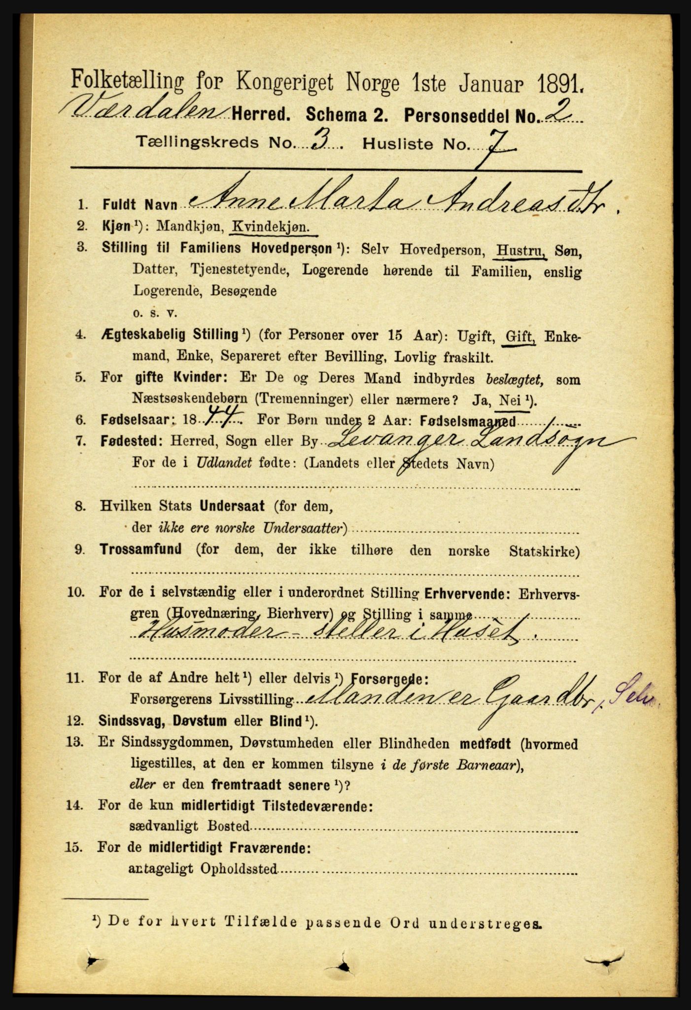 RA, 1891 census for 1721 Verdal, 1891, p. 1810