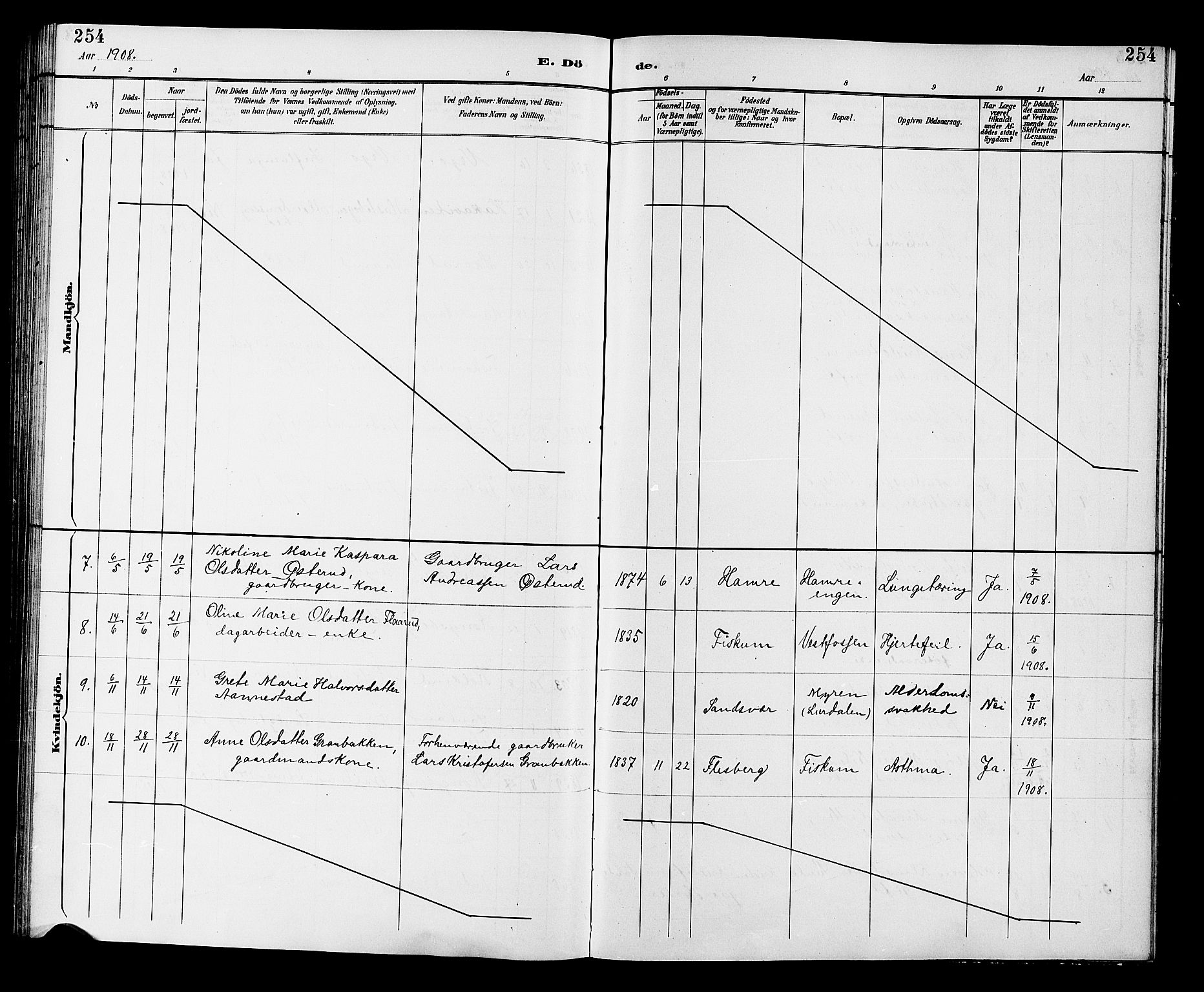 Fiskum kirkebøker, SAKO/A-15/G/Ga/L0005: Parish register (copy) no. 5, 1887-1912, p. 254