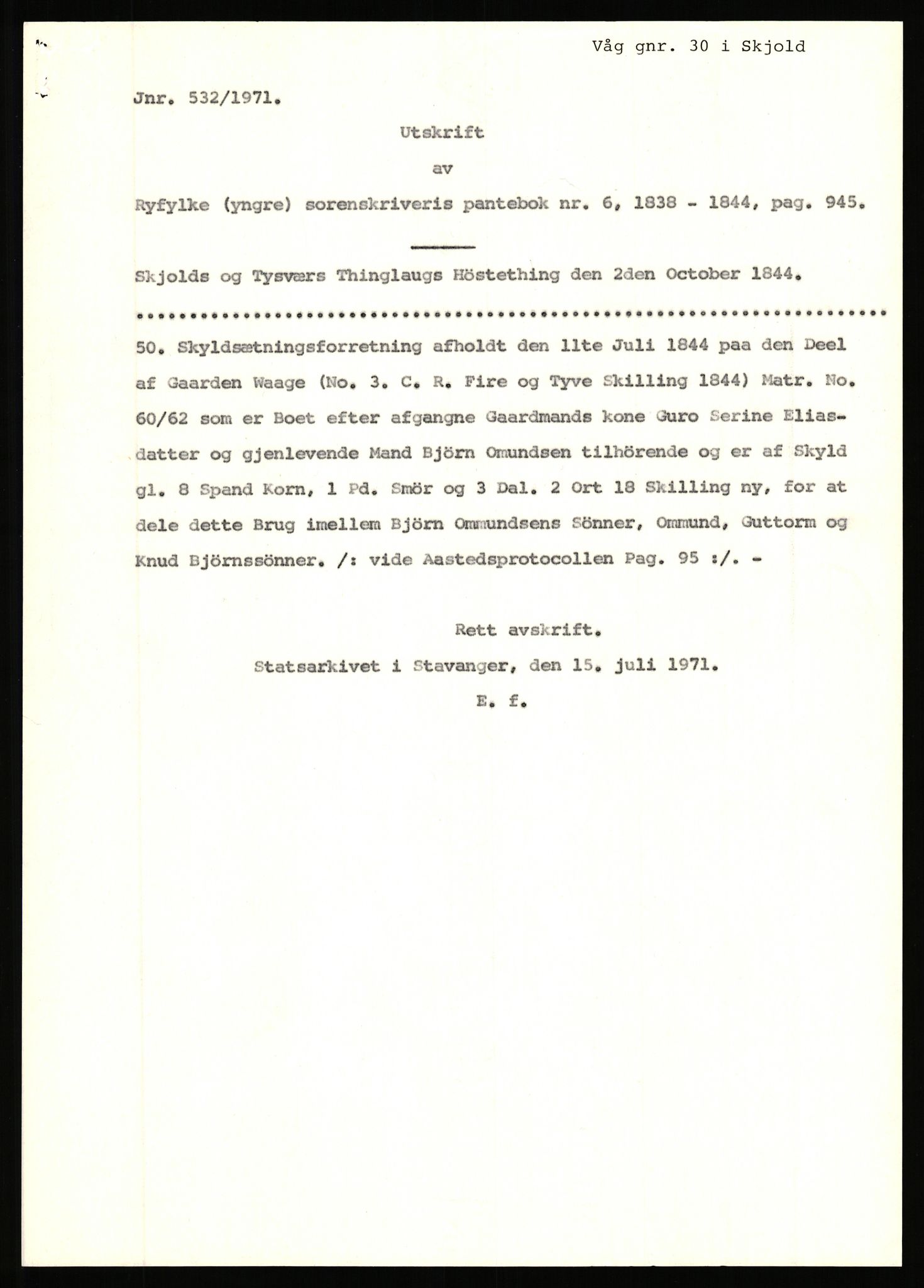 Statsarkivet i Stavanger, SAST/A-101971/03/Y/Yj/L0096: Avskrifter sortert etter gårdsnavn: Vistad - Vågen søndre, 1750-1930, p. 411