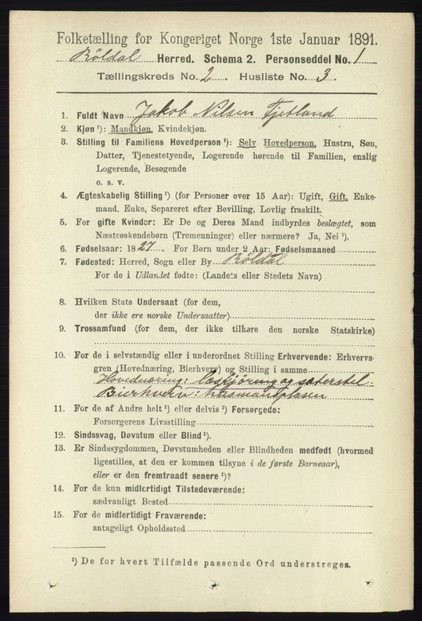 RA, 1891 census for 1229 Røldal, 1891, p. 535