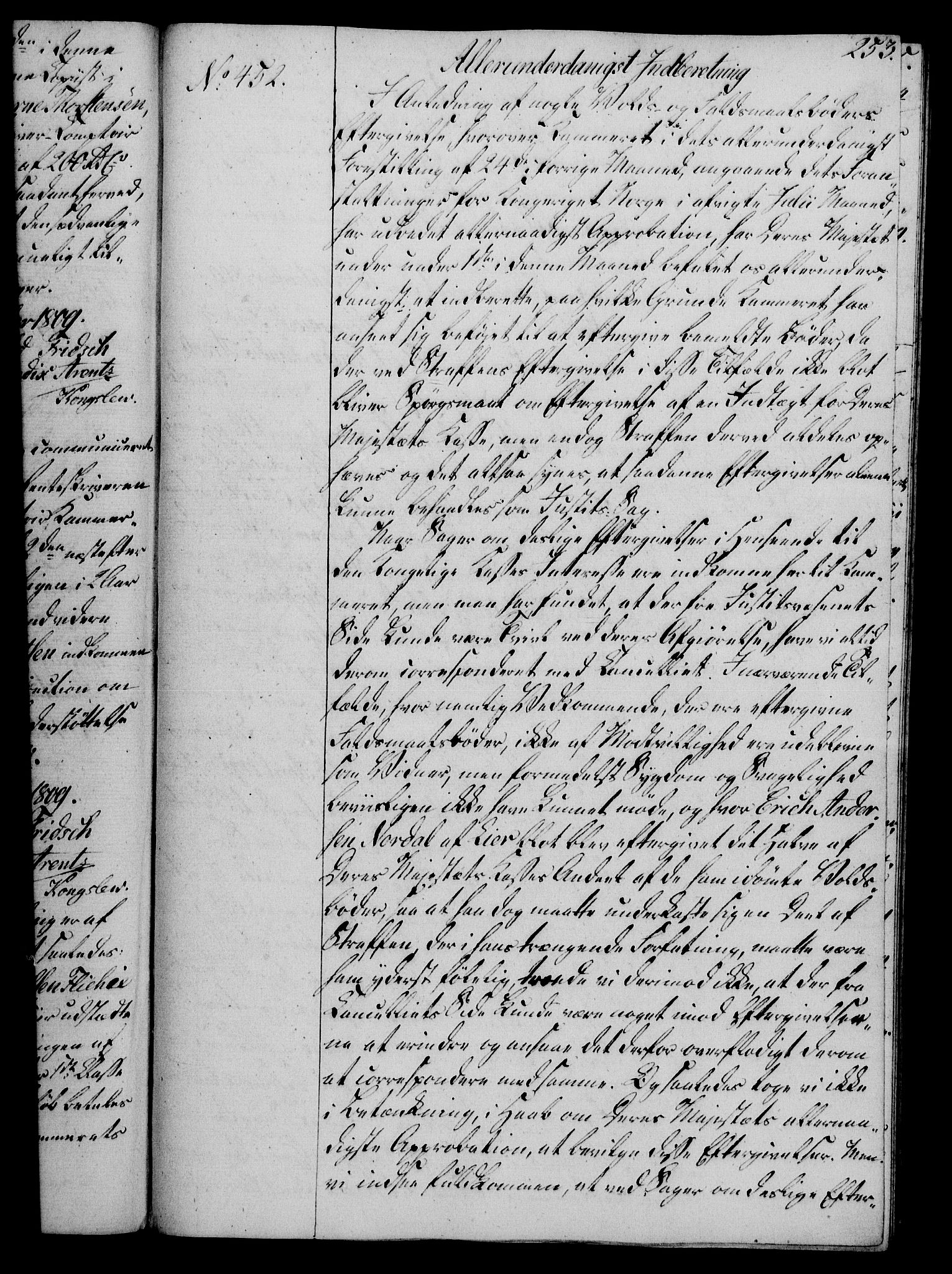 Rentekammeret, Kammerkanselliet, RA/EA-3111/G/Gg/Gga/L0019: Norsk ekspedisjonsprotokoll med register (merket RK 53.19), 1807-1810, p. 253