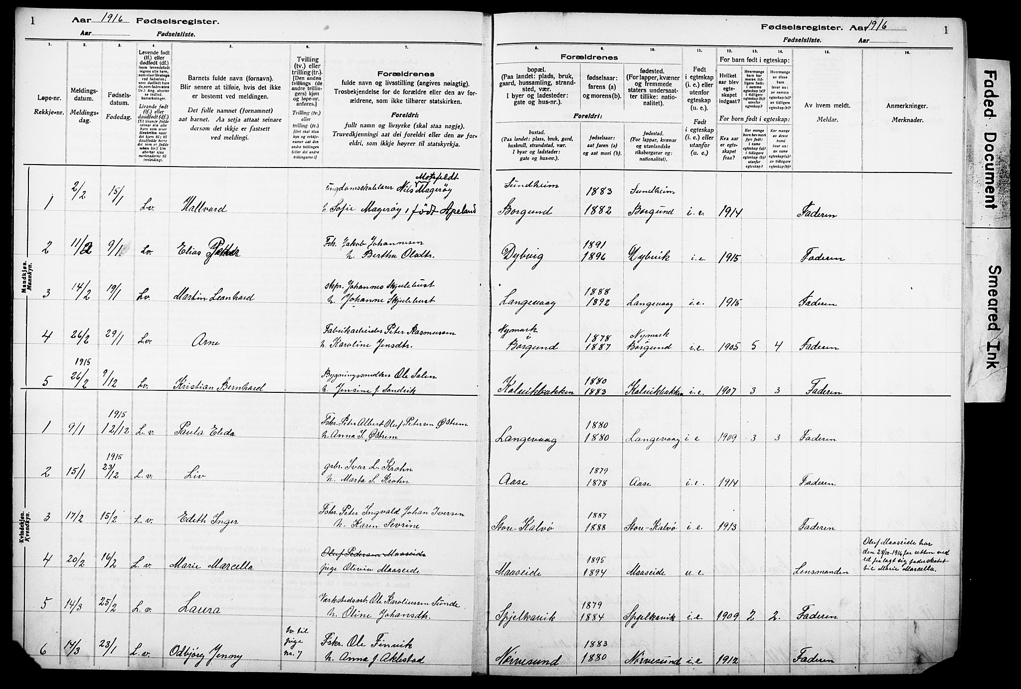 Ministerialprotokoller, klokkerbøker og fødselsregistre - Møre og Romsdal, AV/SAT-A-1454/528/L0442: Birth register no. 528.II.4.1, 1916-1924, p. 1