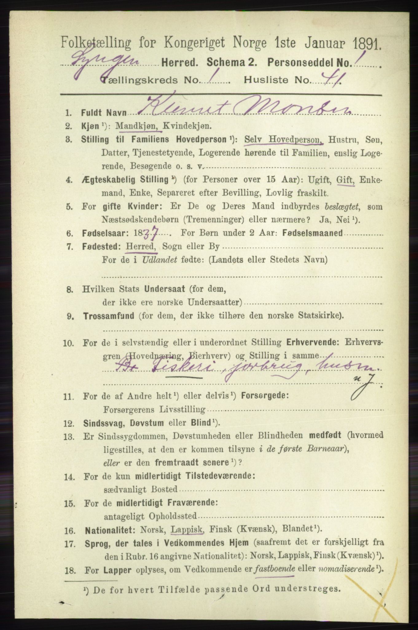 RA, 1891 census for 1938 Lyngen, 1891, p. 547