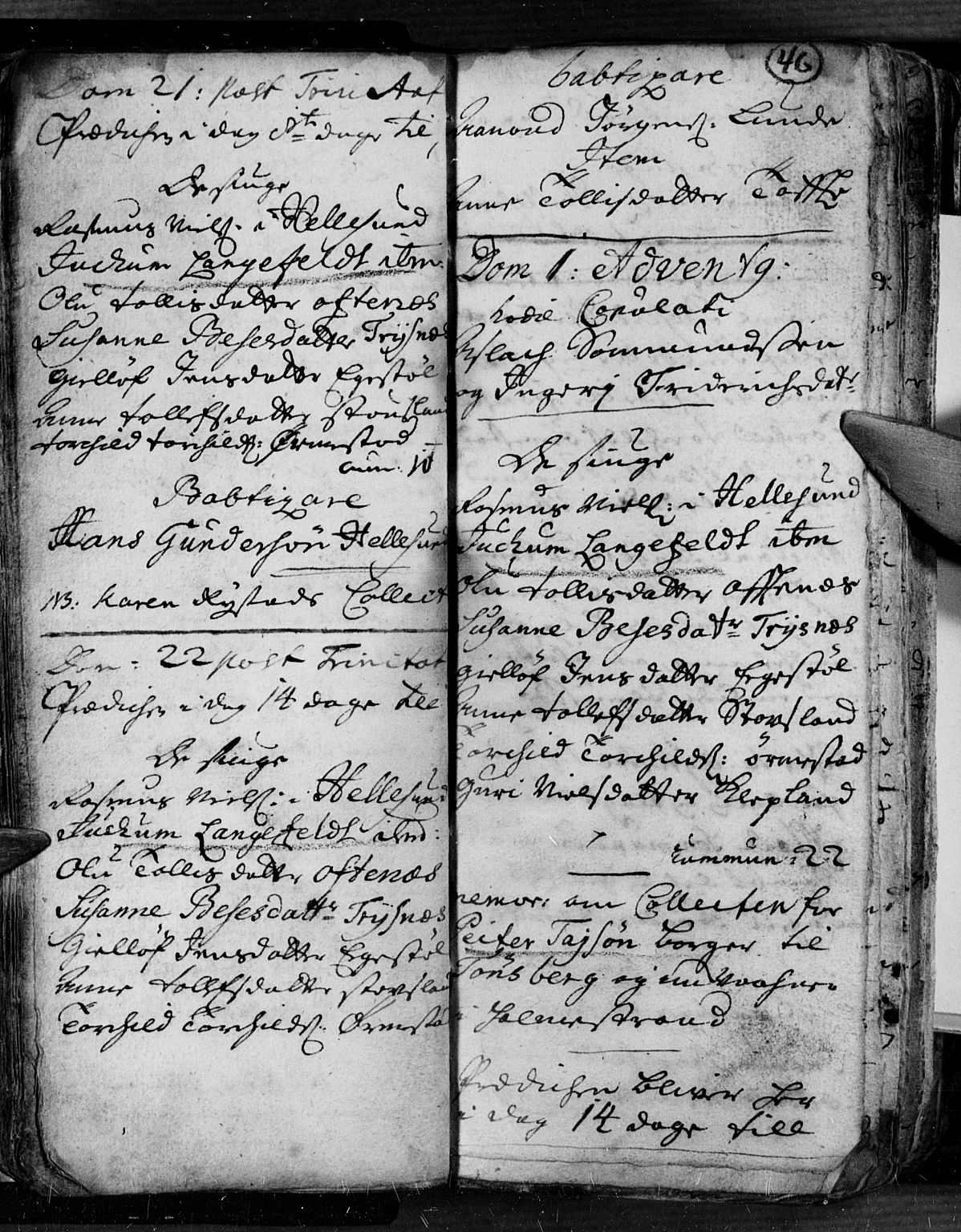 Søgne sokneprestkontor, SAK/1111-0037/F/Fa/Fab/L0001: Parish register (official) no. A 1, 1716-1740, p. 46