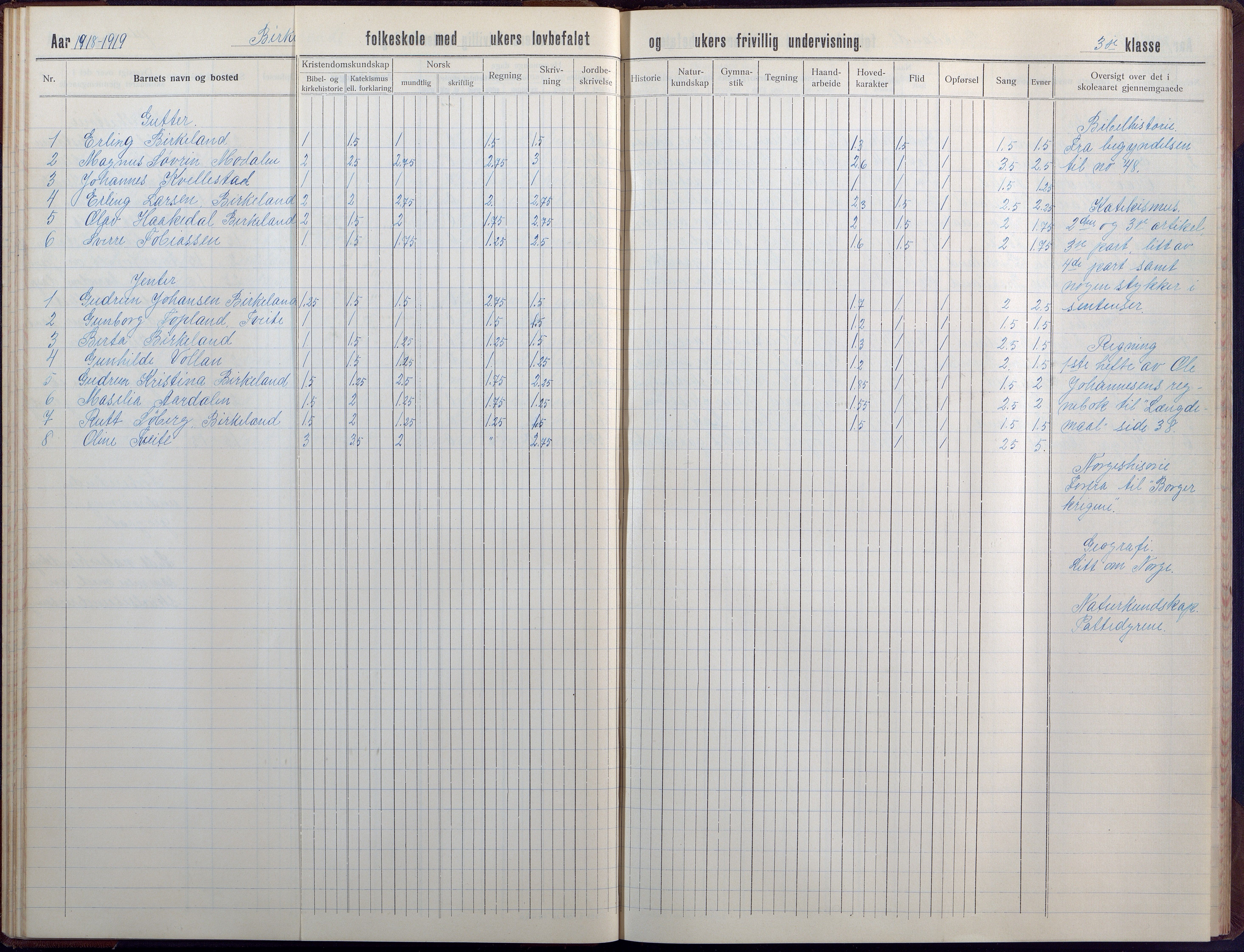 Birkenes kommune, Birkenes krets/Birkeland folkeskole frem til 1991, AAKS/KA0928-550a_91/F02/L0008: Skoleprotokoll, 1911-1930