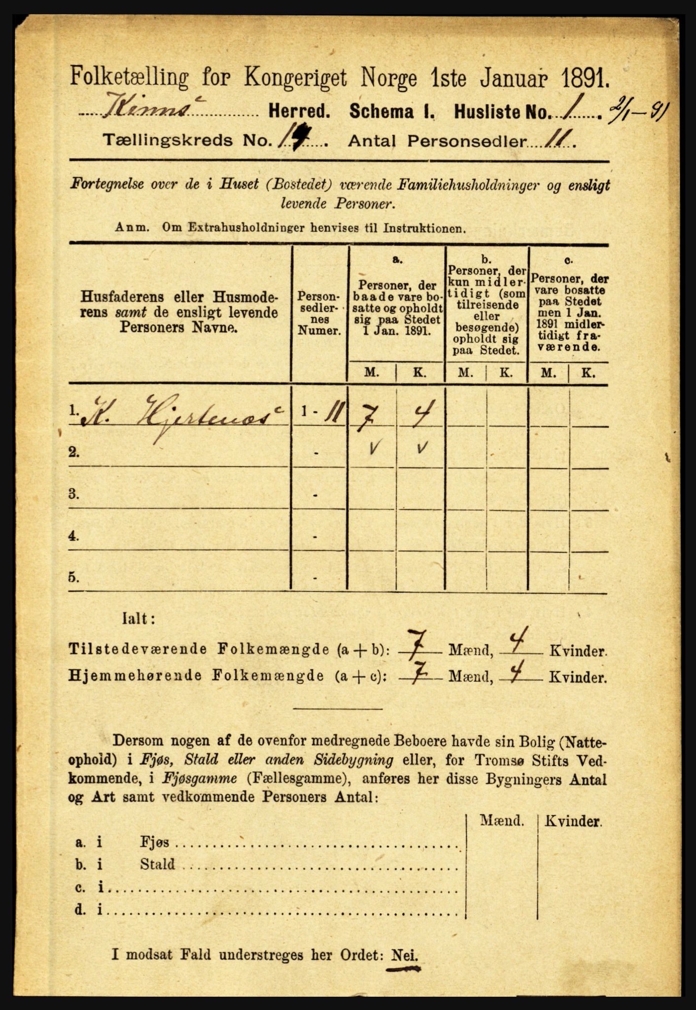 RA, 1891 census for 1437 Kinn, 1891, p. 5407