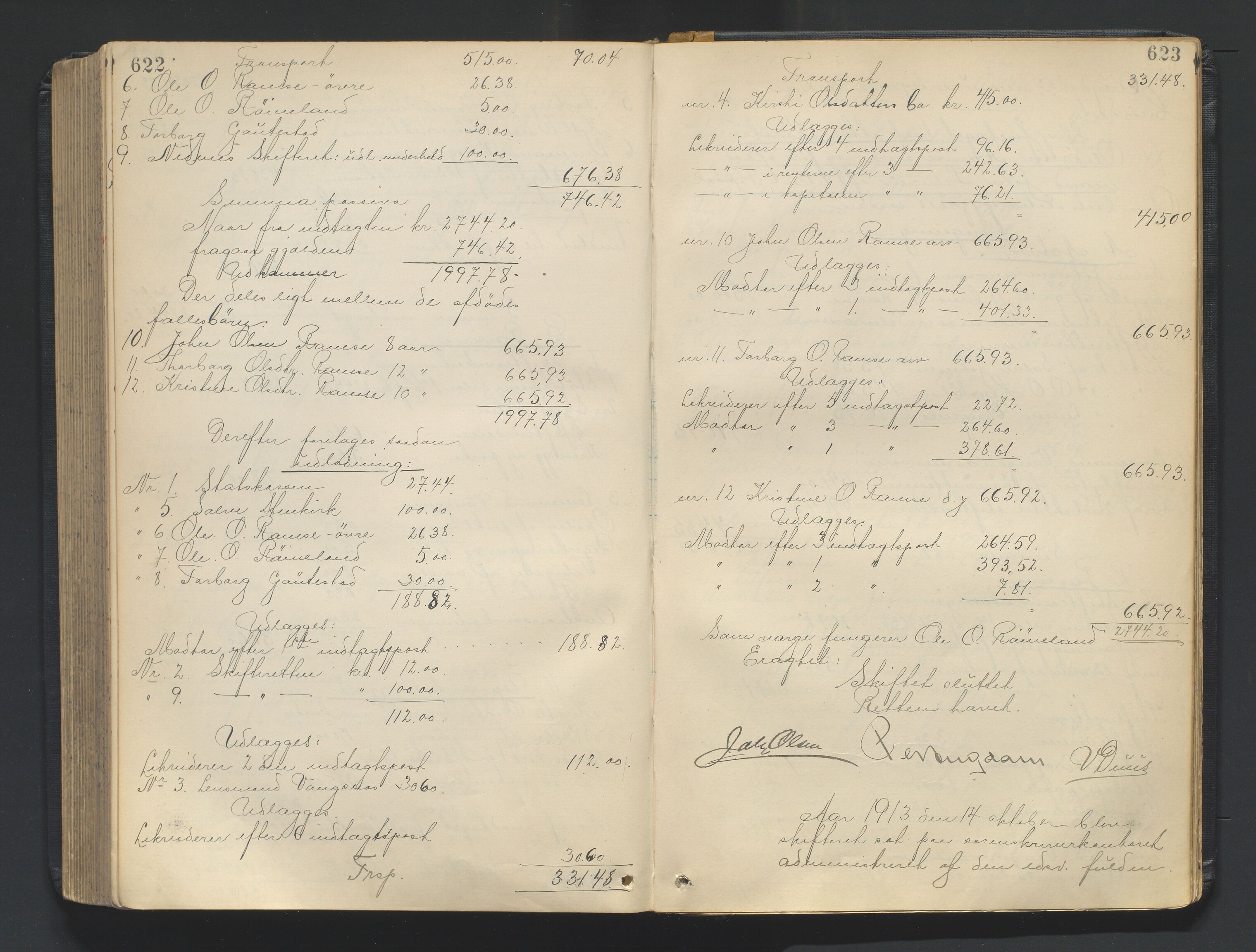 Nedenes sorenskriveri, AV/SAK-1221-0006/H/Hc/L0020: Skifteutlodningsprotokoll nr 6 med register, 1904-1913, p. 622-623