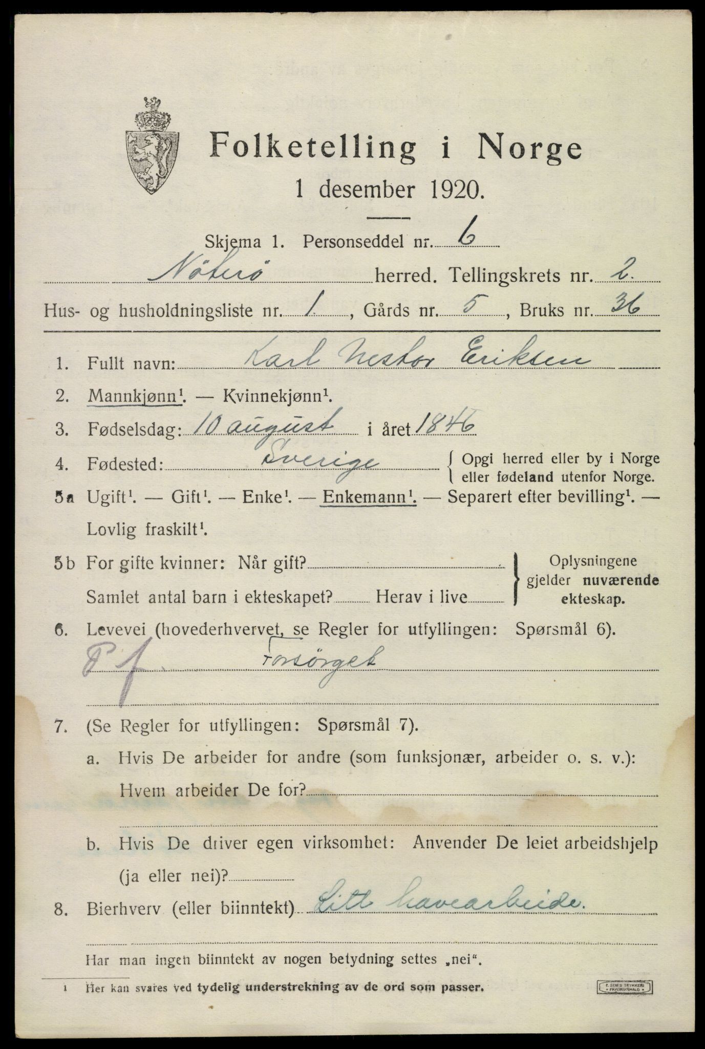 SAKO, 1920 census for Nøtterøy, 1920, p. 4079