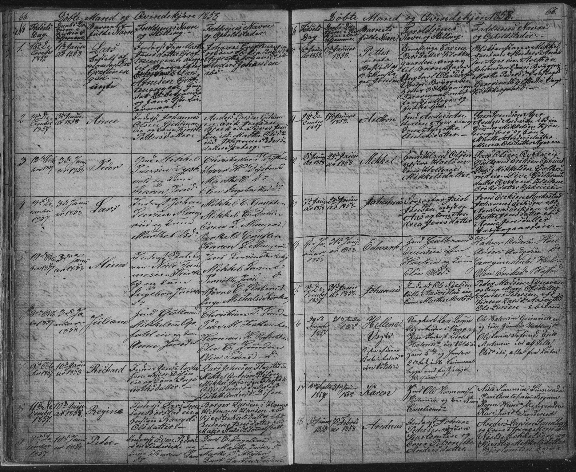 Vang prestekontor, Hedmark, AV/SAH-PREST-008/H/Ha/Hab/L0010A: Parish register (copy) no. 10a, 1854-1896, p. 66-67