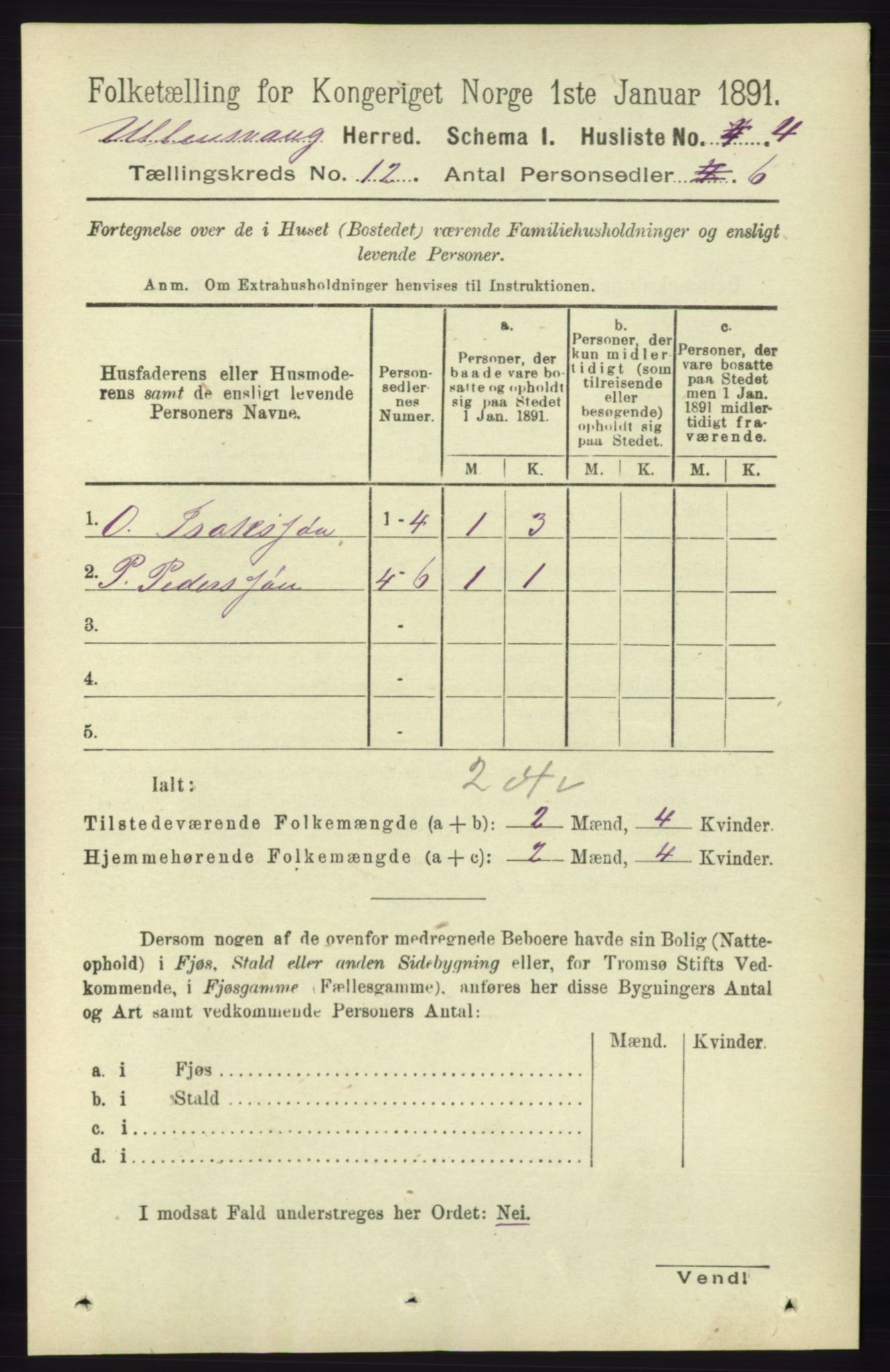 RA, 1891 census for 1230 Ullensvang, 1891, p. 4599