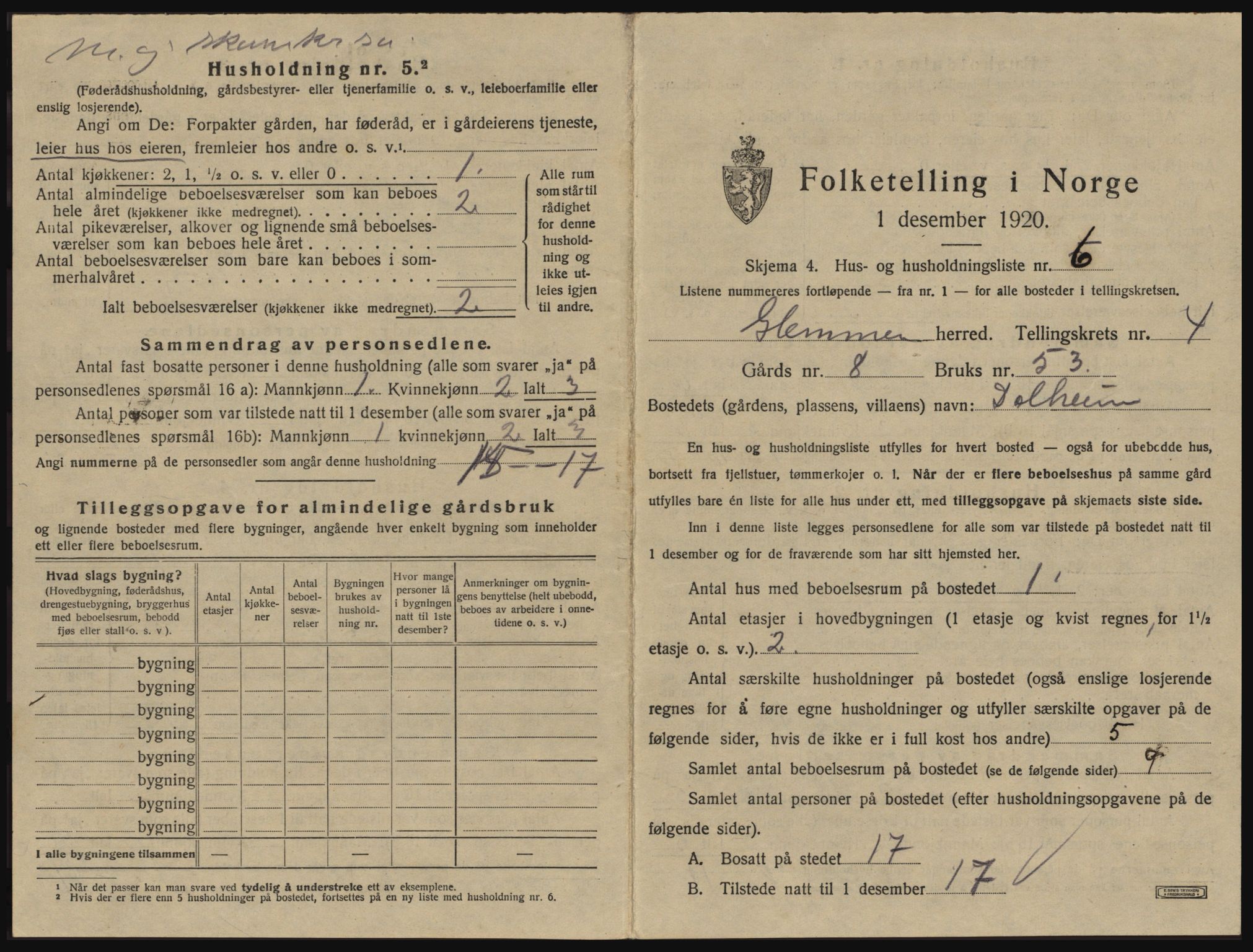 SAO, 1920 census for Glemmen, 1920, p. 1469