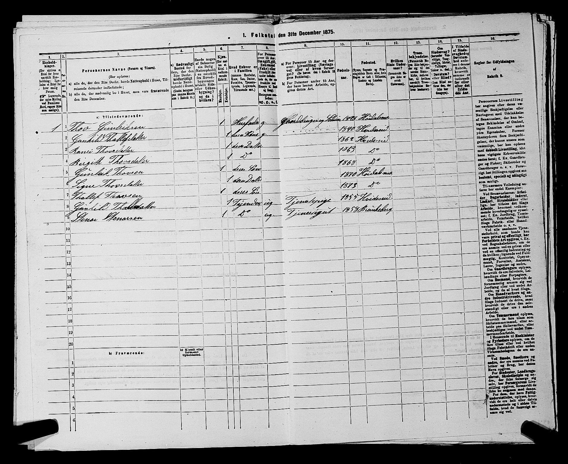 SAKO, 1875 census for 0833P Lårdal, 1875, p. 424