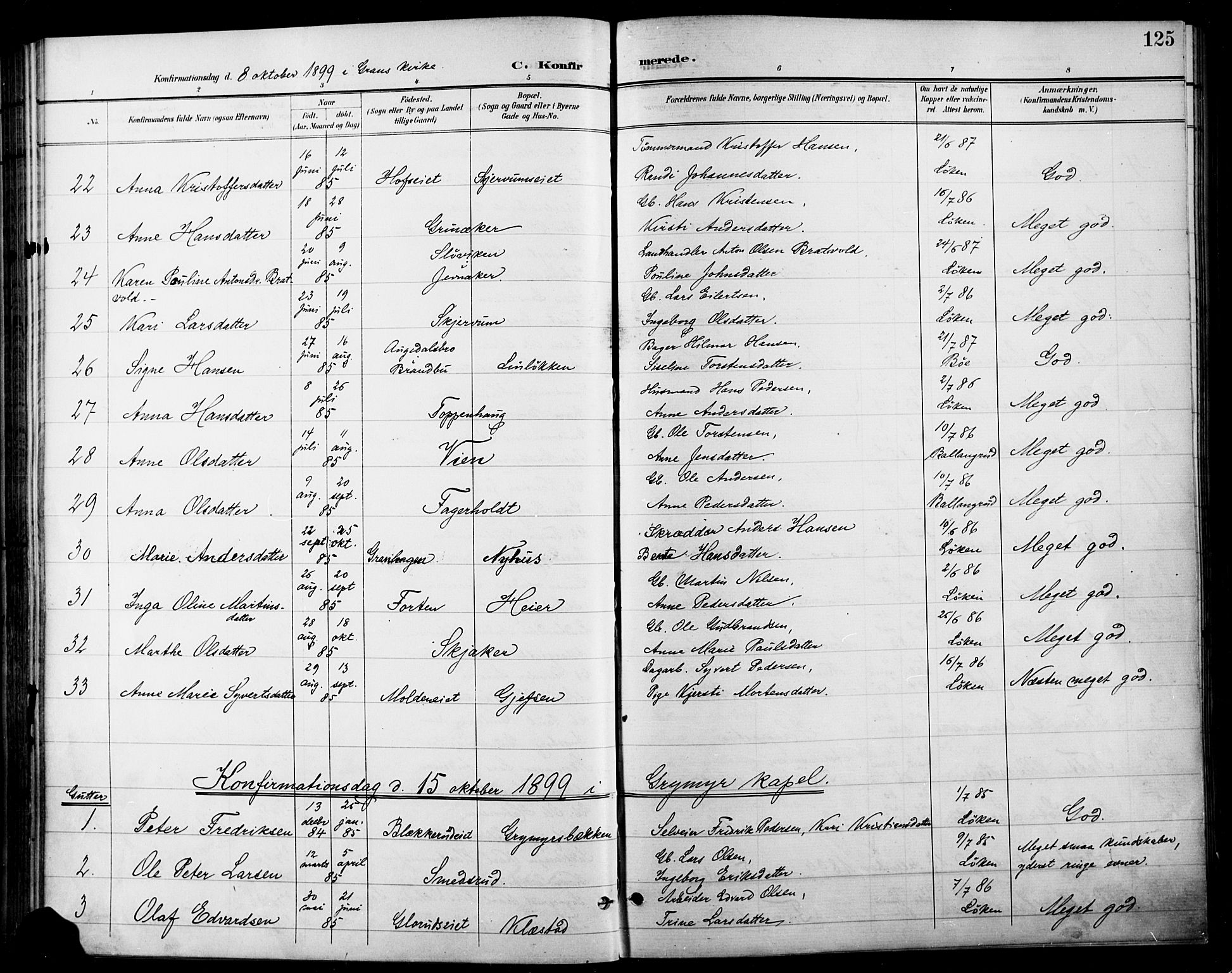 Gran prestekontor, AV/SAH-PREST-112/H/Ha/Haa/L0019: Parish register (official) no. 19, 1898-1907, p. 125