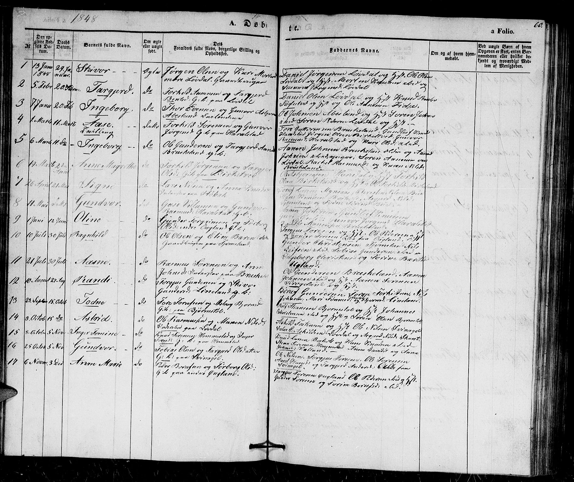 Holum sokneprestkontor, AV/SAK-1111-0022/F/Fb/Fbb/L0002: Parish register (copy) no. B 2, 1847-1874, p. 60