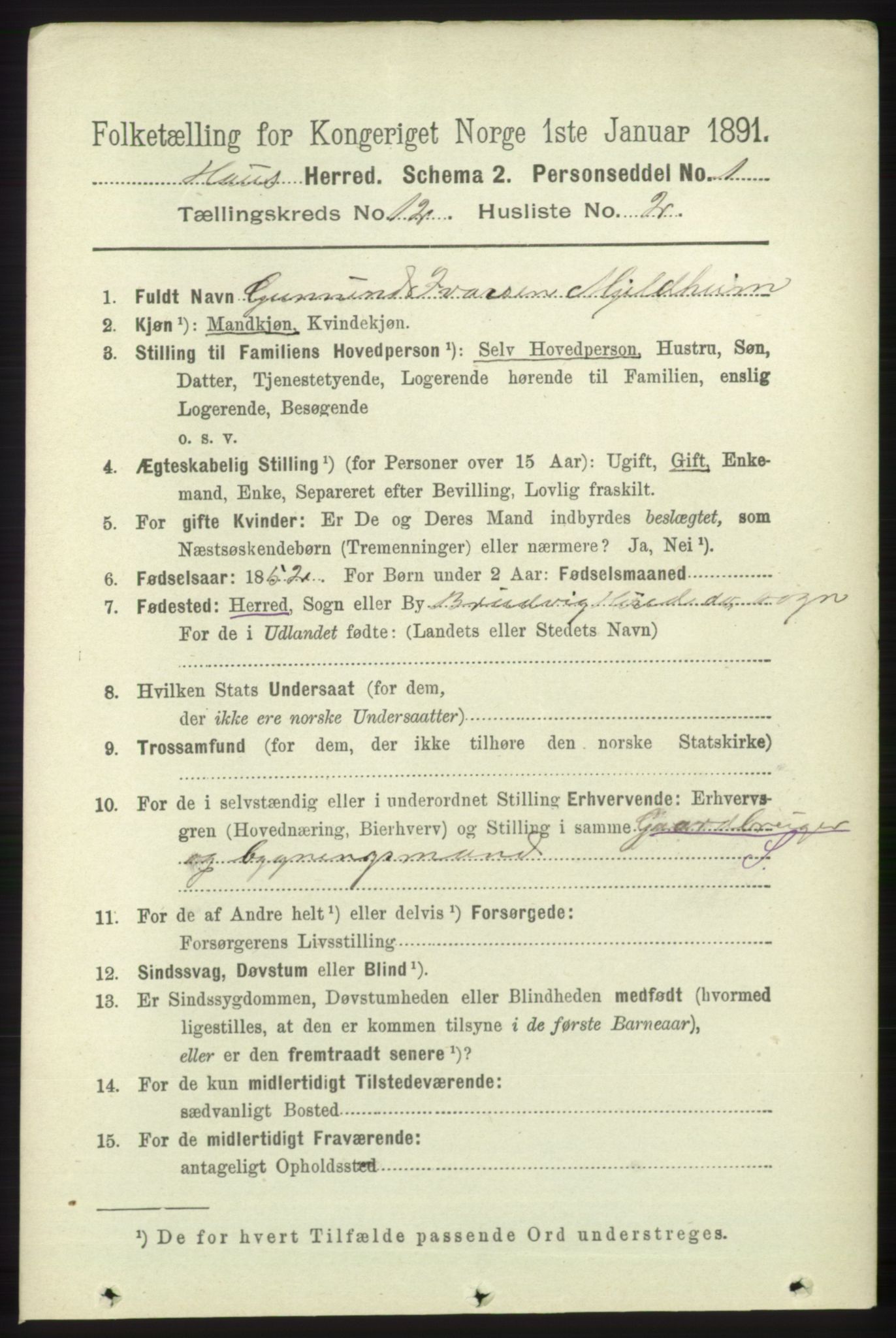 RA, 1891 census for 1250 Haus, 1891, p. 5238