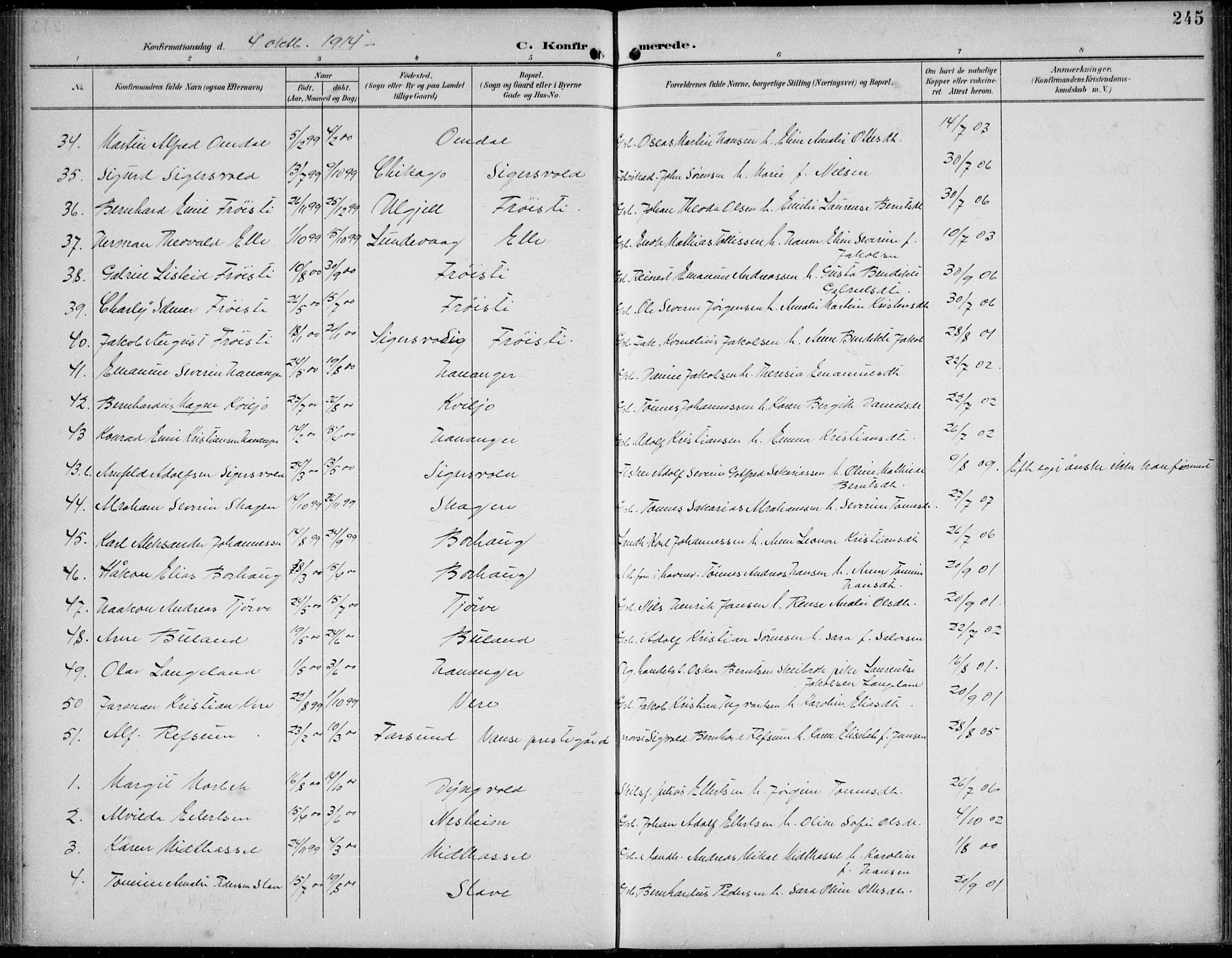 Lista sokneprestkontor, AV/SAK-1111-0027/F/Fb/L0005: Parish register (copy) no. B 5, 1892-1923, p. 245