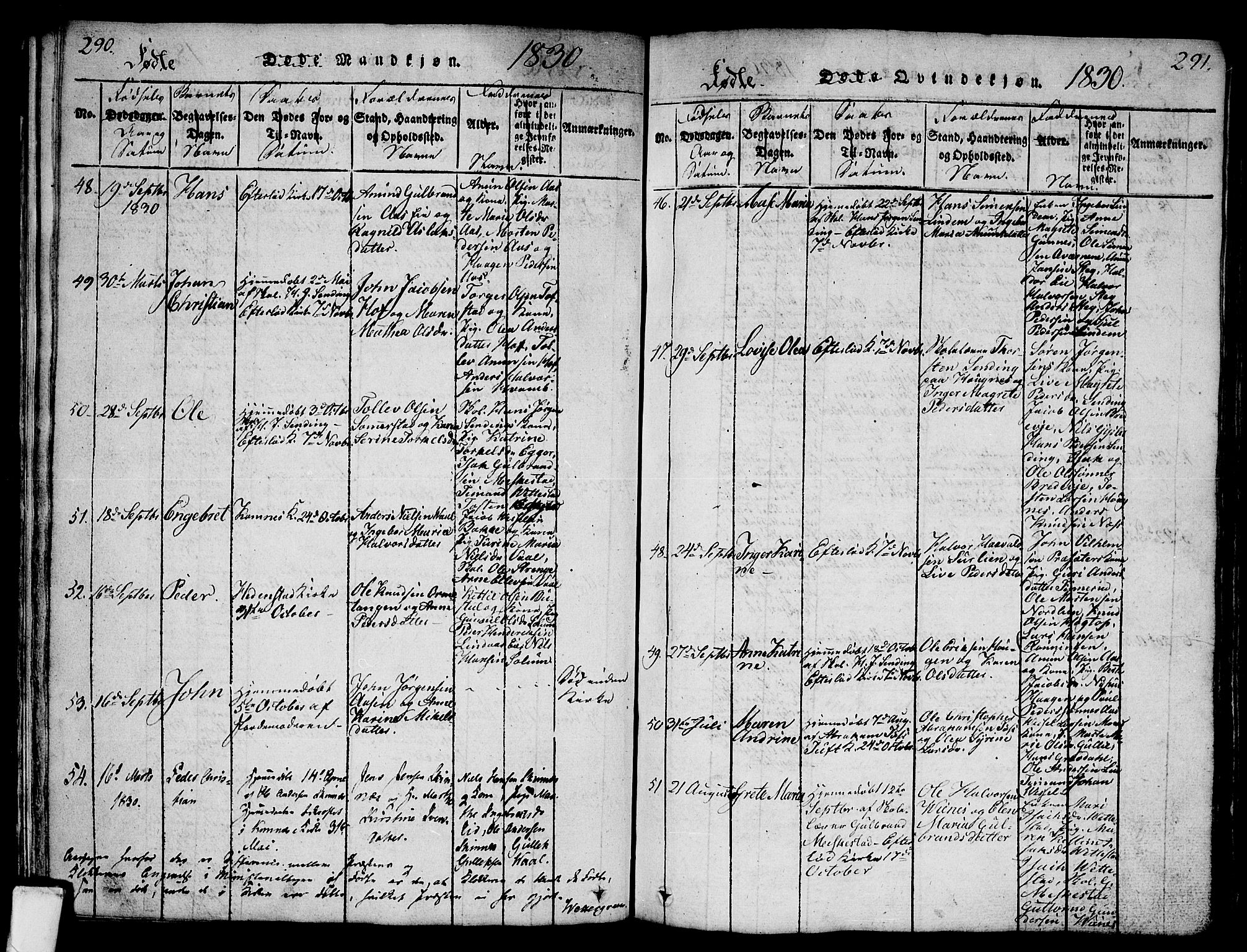 Sandsvær kirkebøker, AV/SAKO-A-244/G/Ga/L0003: Parish register (copy) no. I 3, 1817-1839, p. 290-291