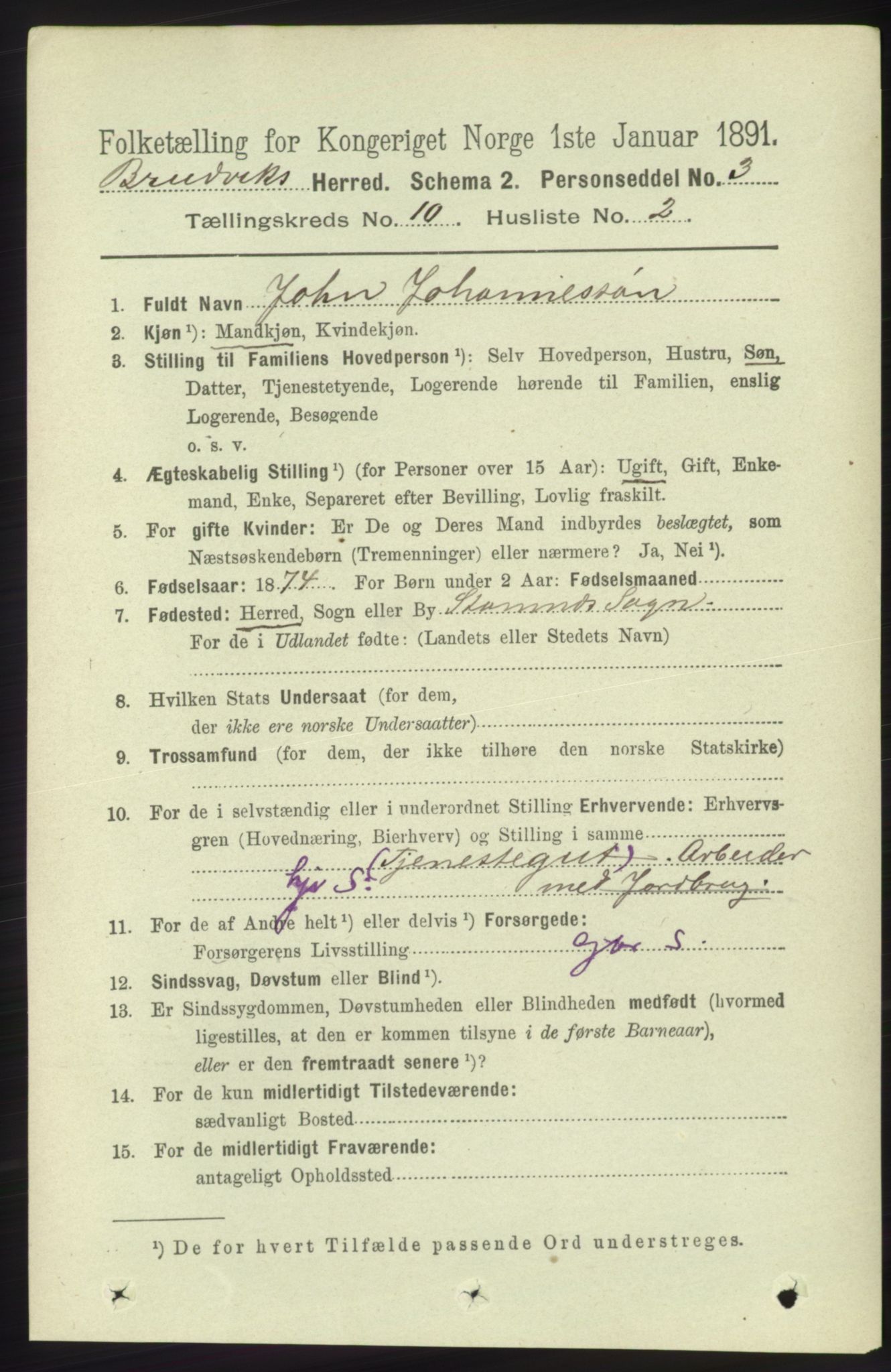 RA, 1891 census for 1251 Bruvik, 1891, p. 3664