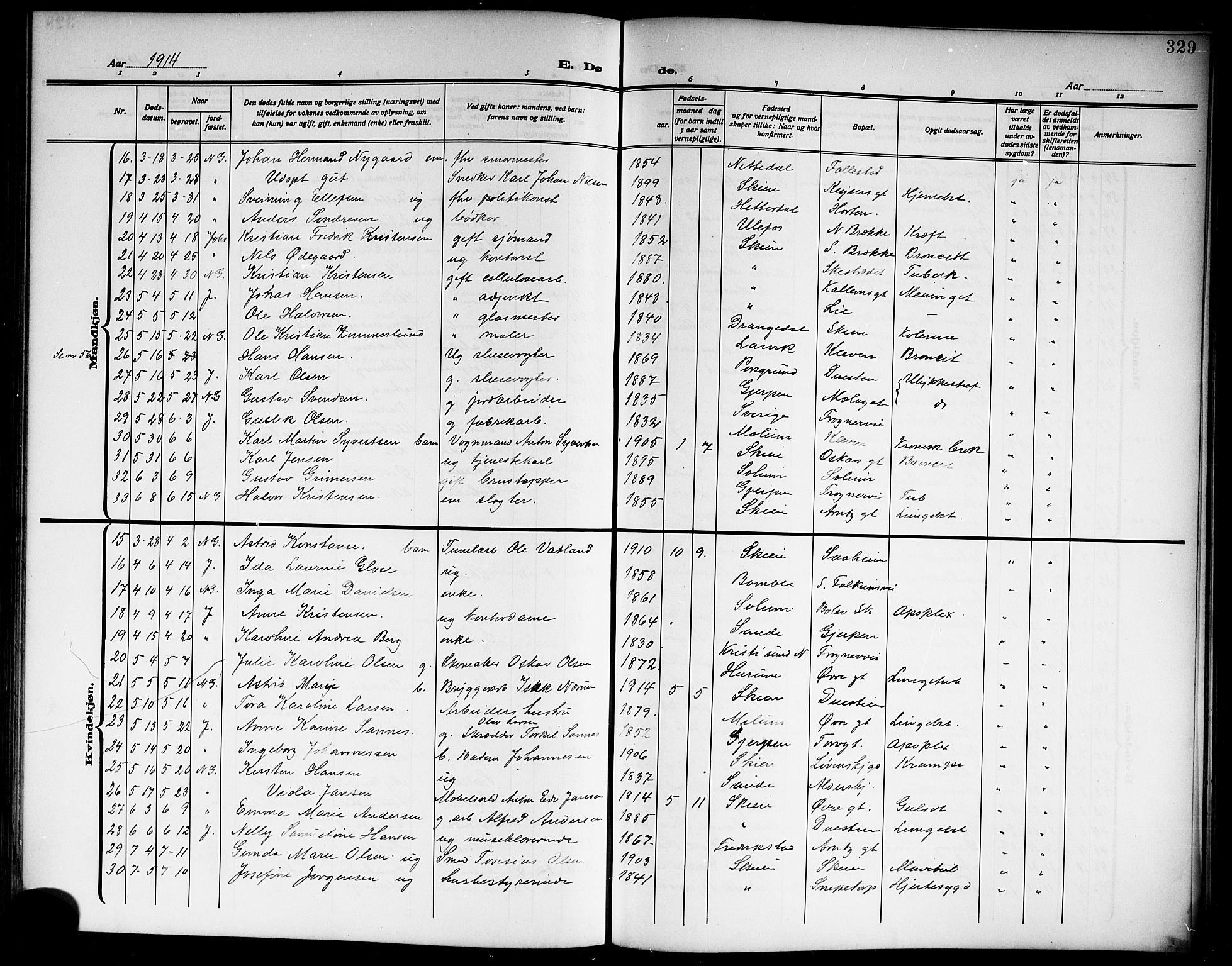 Skien kirkebøker, AV/SAKO-A-302/G/Ga/L0009: Parish register (copy) no. 9, 1910-1920, p. 329