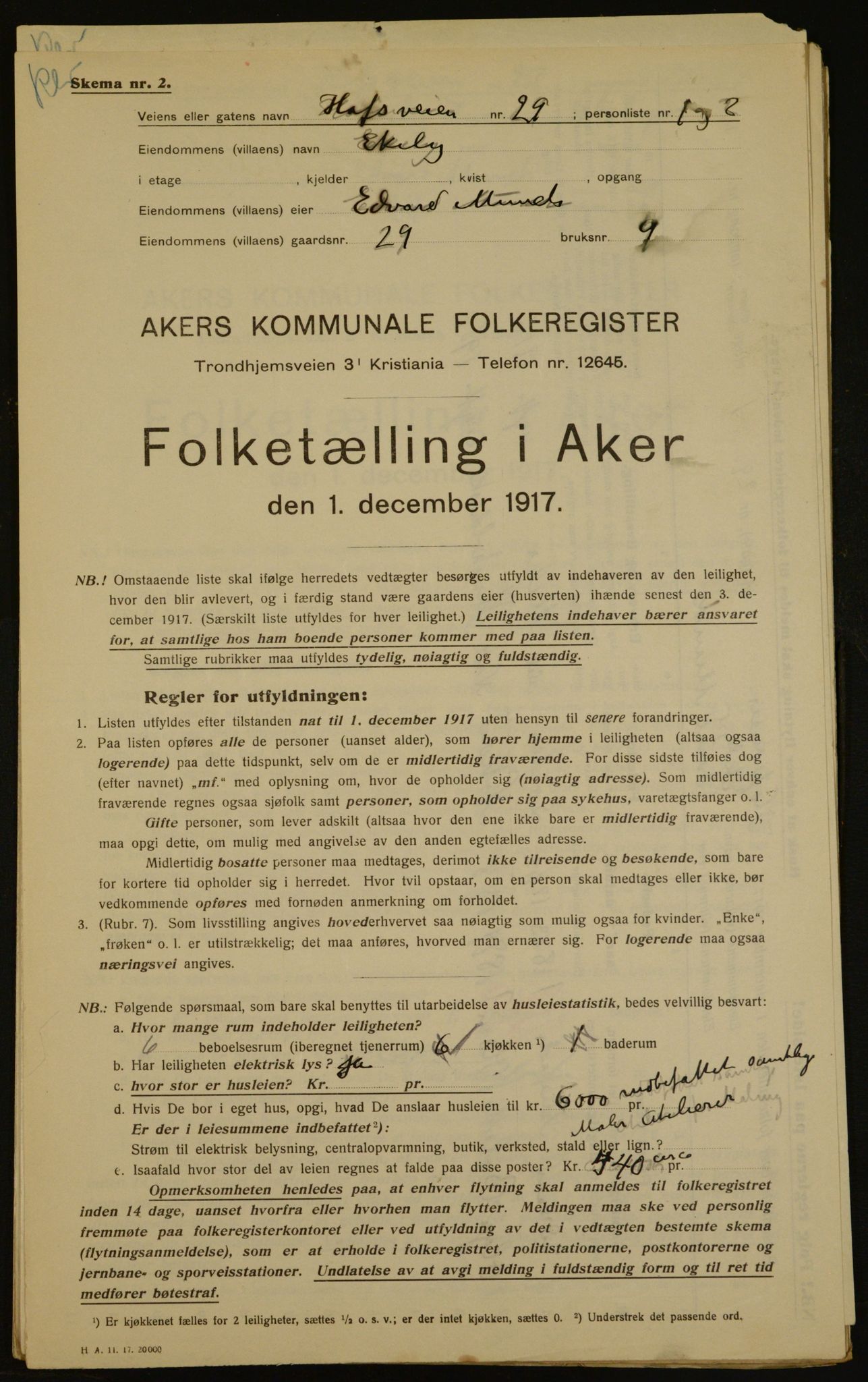 OBA, Municipal Census 1917 for Aker, 1917, p. 4259