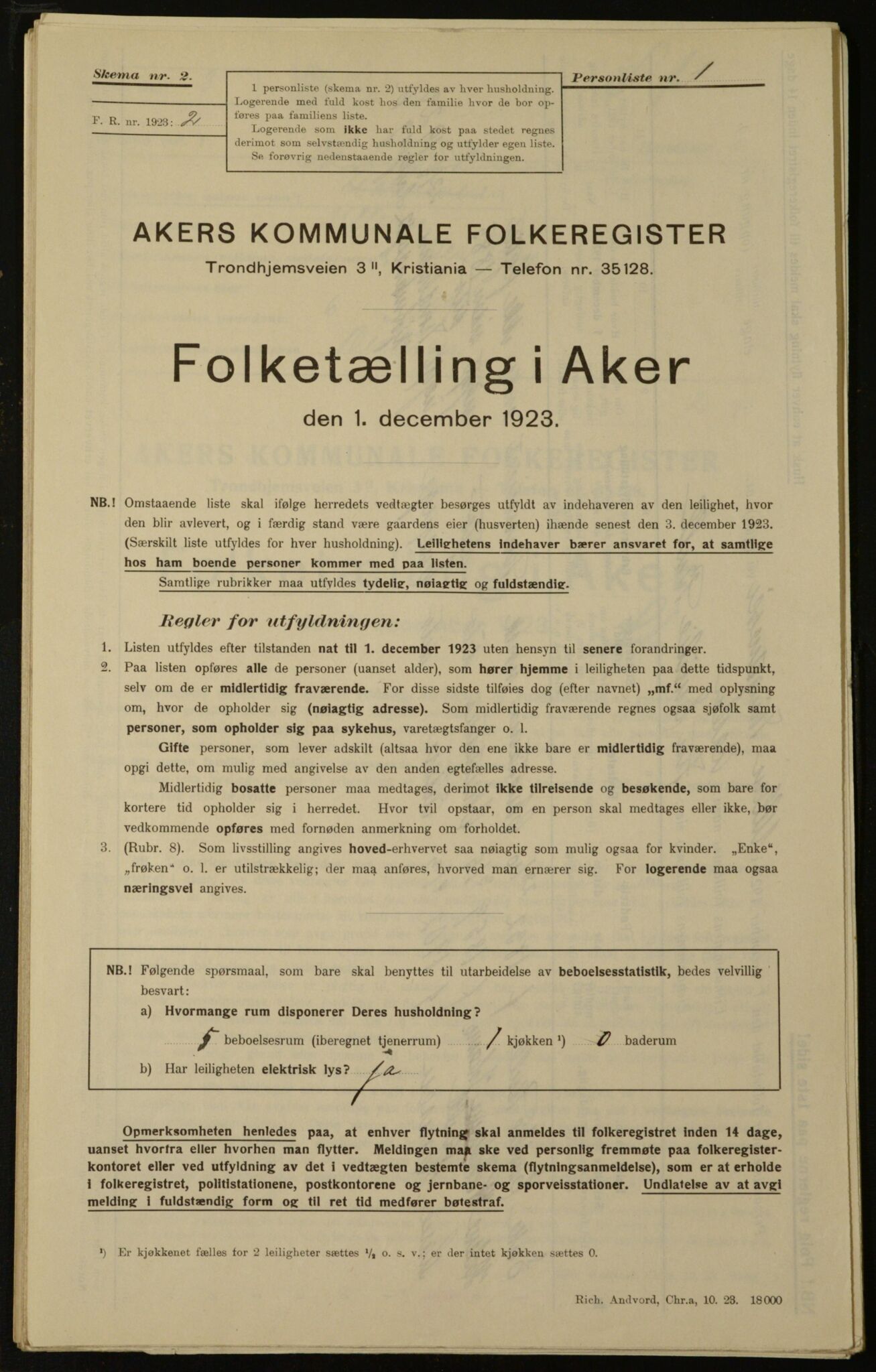 , Municipal Census 1923 for Aker, 1923, p. 16