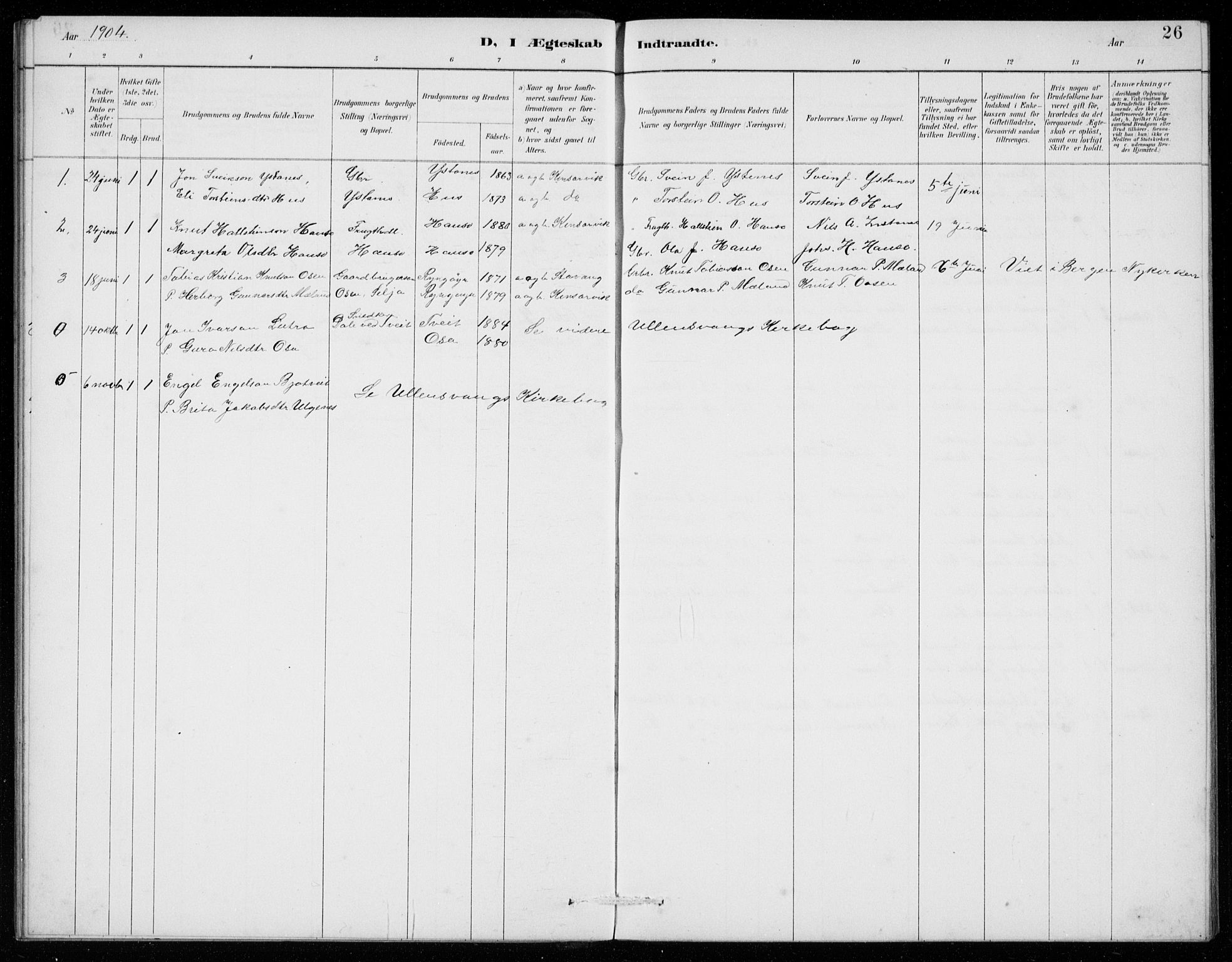 Ullensvang sokneprestembete, SAB/A-78701/H/Hab: Parish register (copy) no. E  9, 1886-1938, p. 26