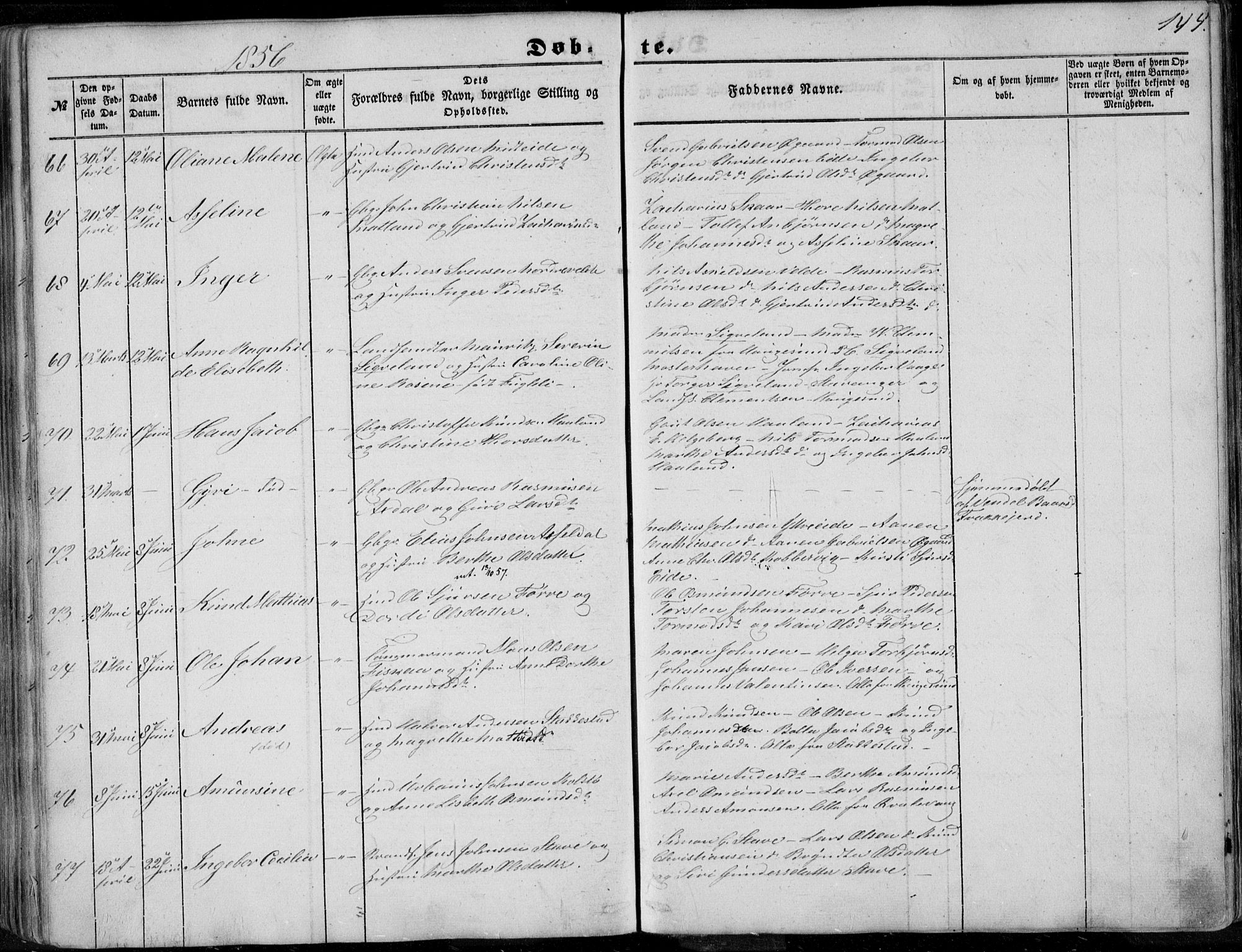 Avaldsnes sokneprestkontor, SAST/A -101851/H/Ha/Haa/L0008: Parish register (official) no. A 8, 1847-1857, p. 144