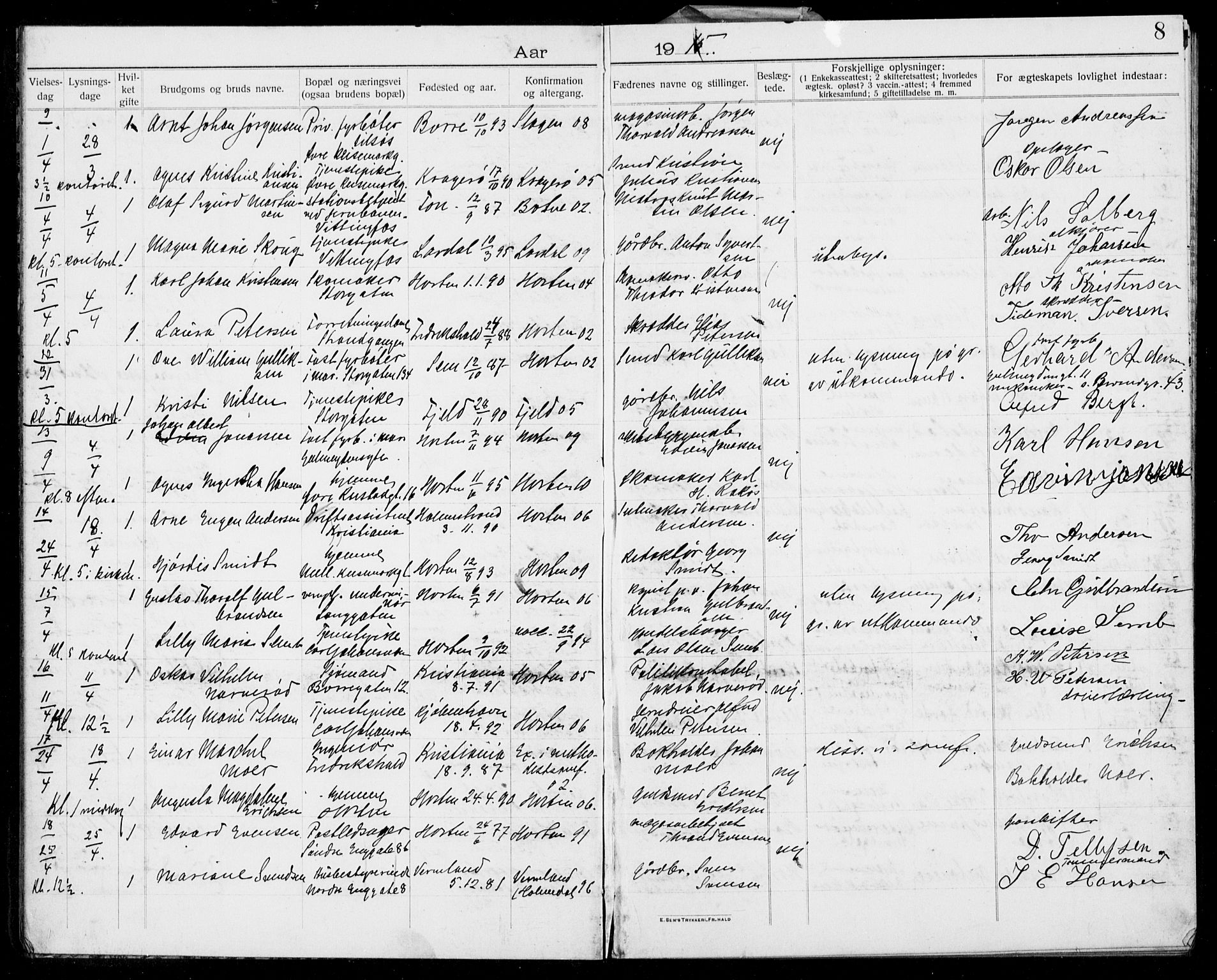 Horten kirkebøker, AV/SAKO-A-348/H/Ha/L0005: Banns register no. 5, 1914-1923, p. 8