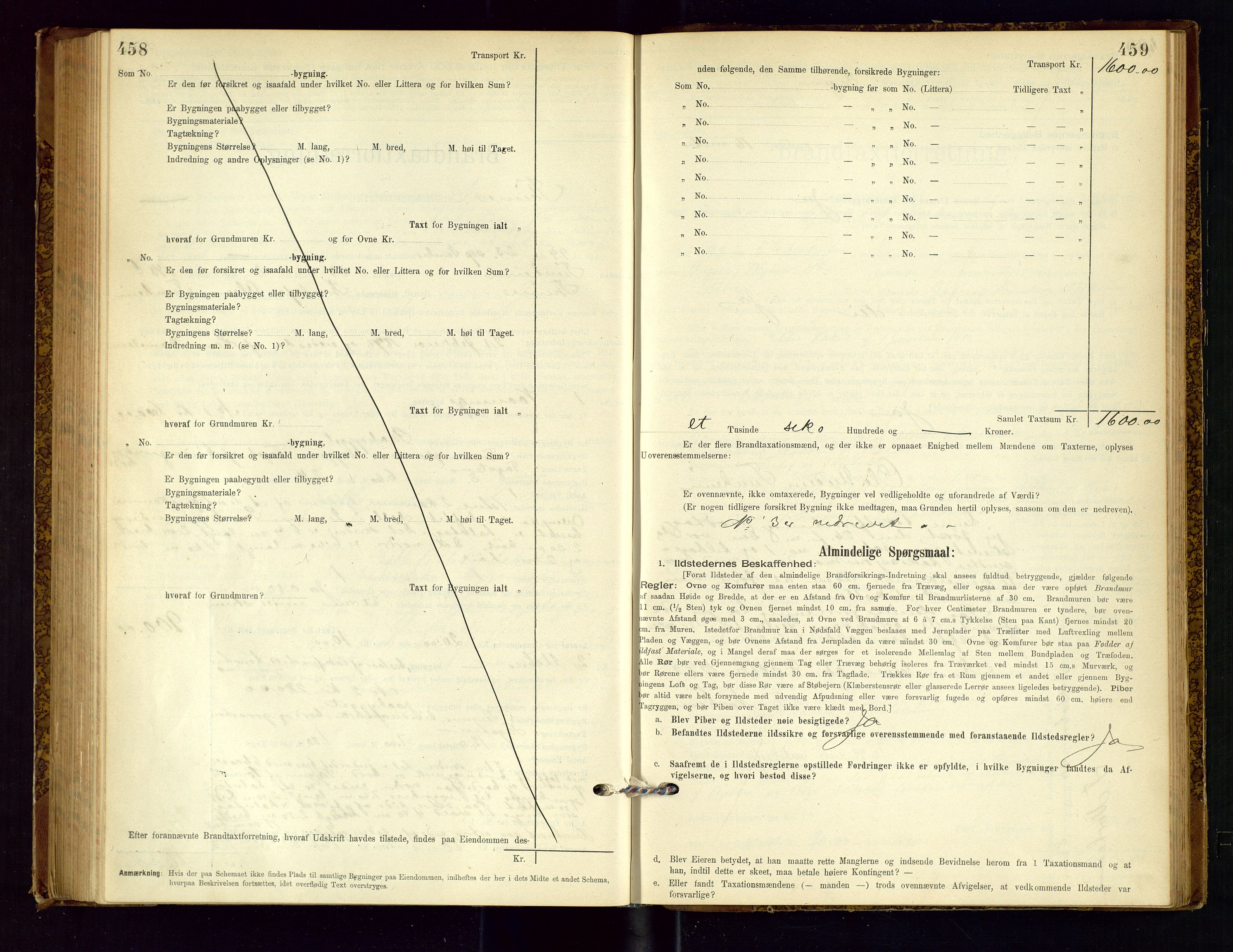 Time lensmannskontor, AV/SAST-A-100420/Gob/L0001: Branntakstprotokoll, 1896-1914, p. 458-459