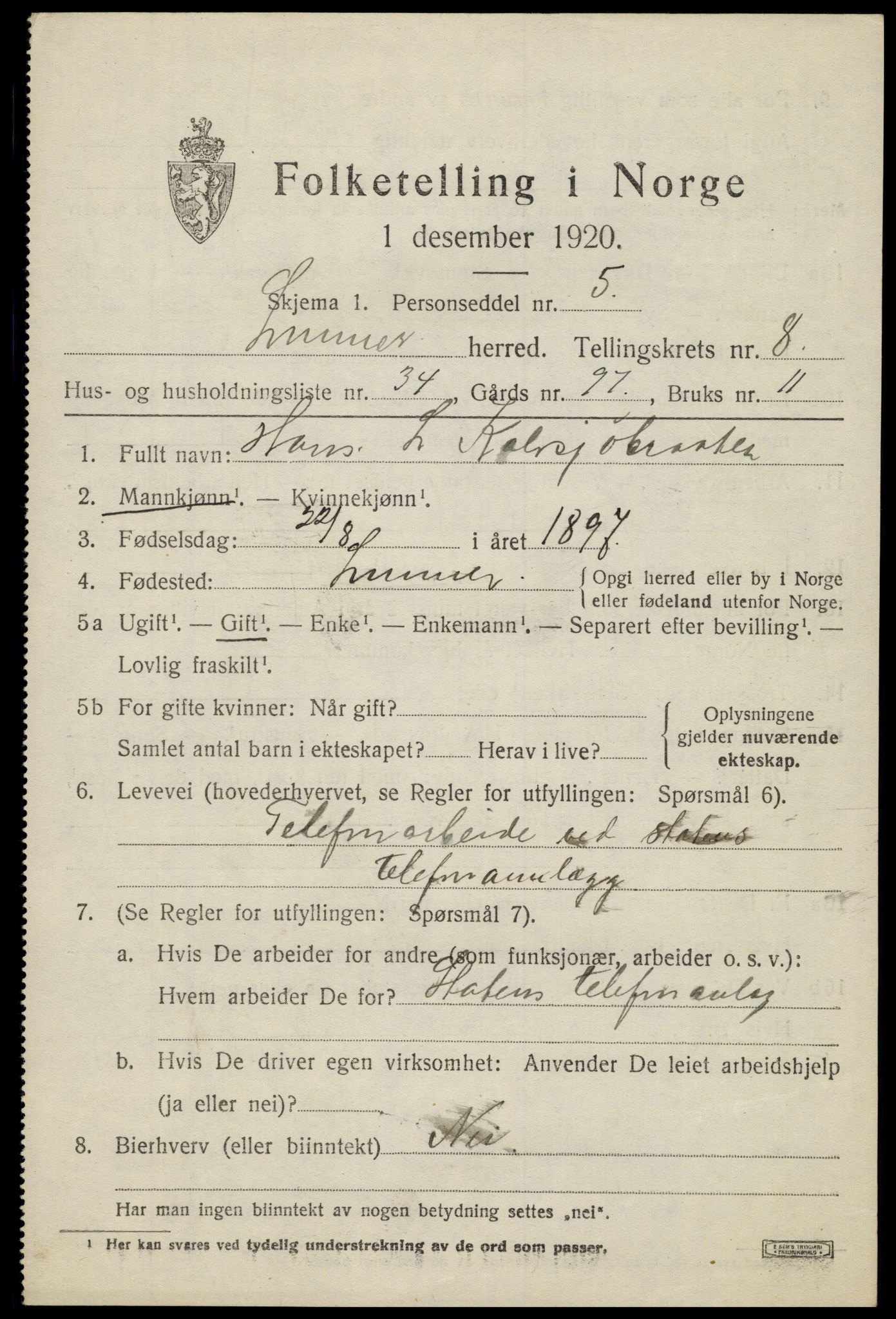 SAH, 1920 census for Lunner, 1920, p. 9441