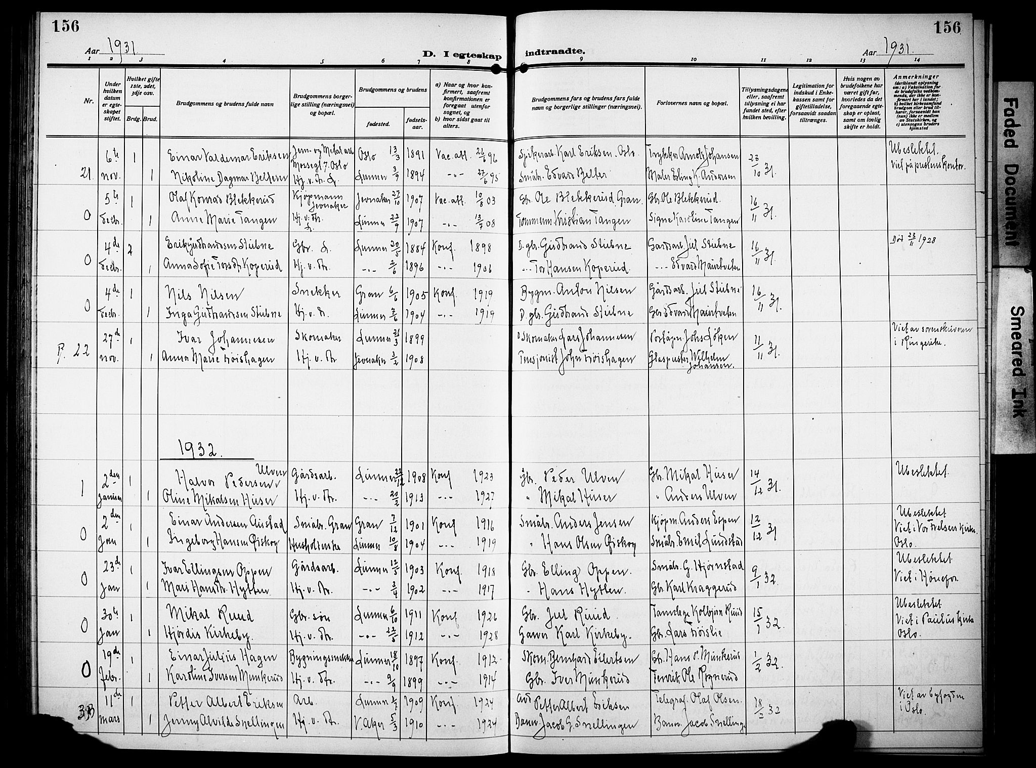 Lunner prestekontor, SAH/PREST-118/H/Ha/Hab/L0002: Parish register (copy) no. 2, 1923-1933, p. 156