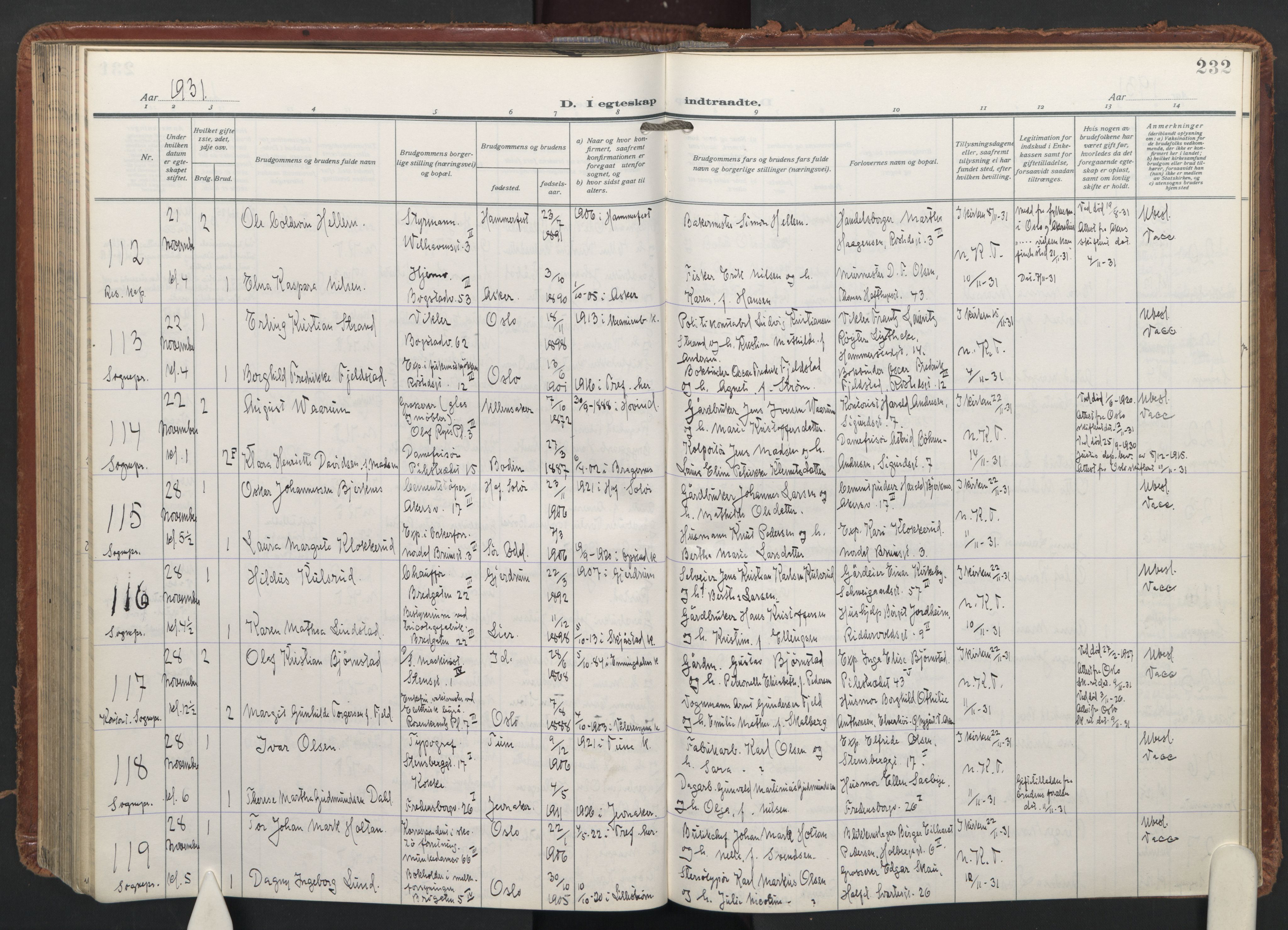 Trefoldighet prestekontor Kirkebøker, AV/SAO-A-10882/F/Fc/L0009: Parish register (official) no. III 9, 1922-1936, p. 232