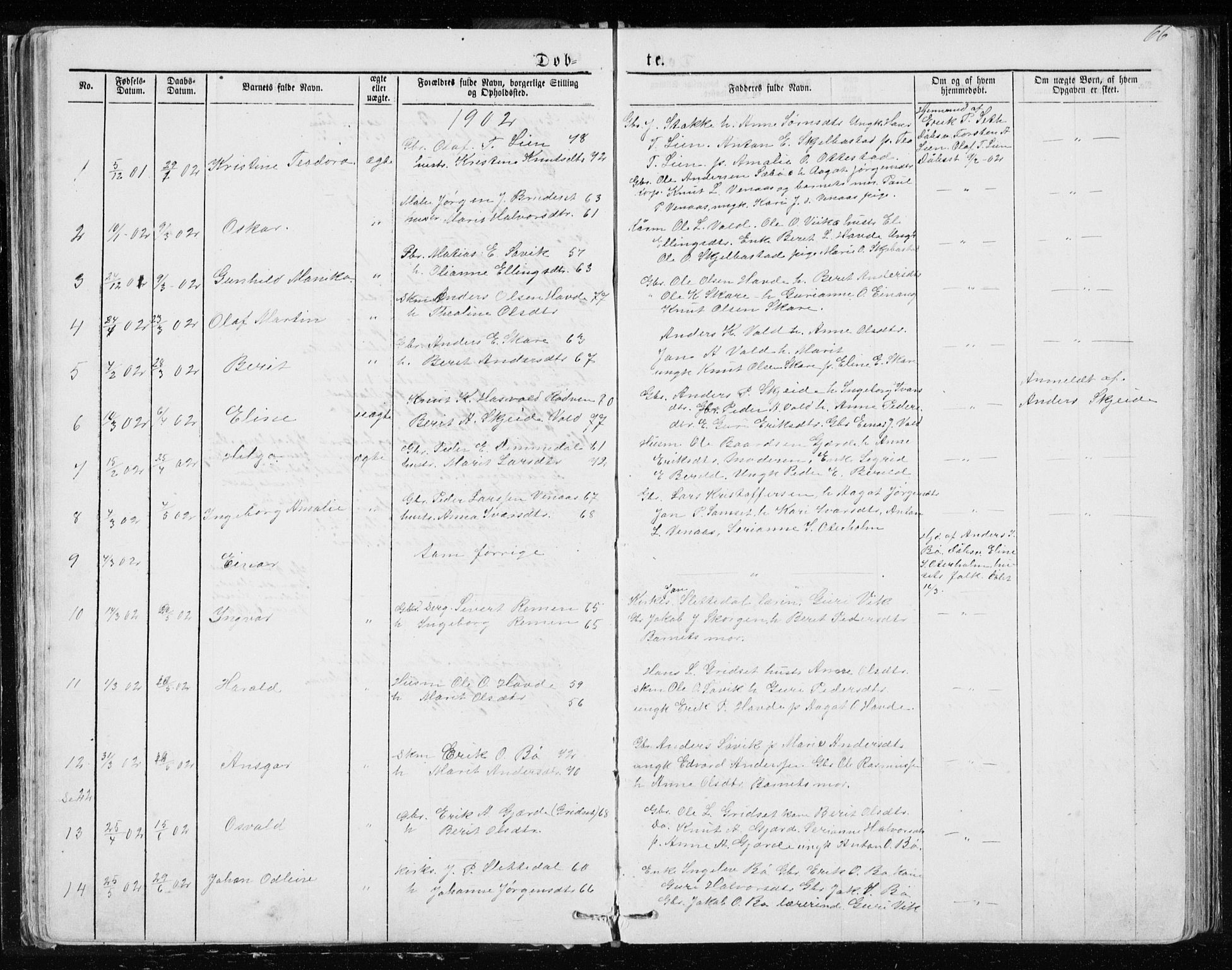 Ministerialprotokoller, klokkerbøker og fødselsregistre - Møre og Romsdal, SAT/A-1454/543/L0564: Parish register (copy) no. 543C02, 1867-1915, p. 66
