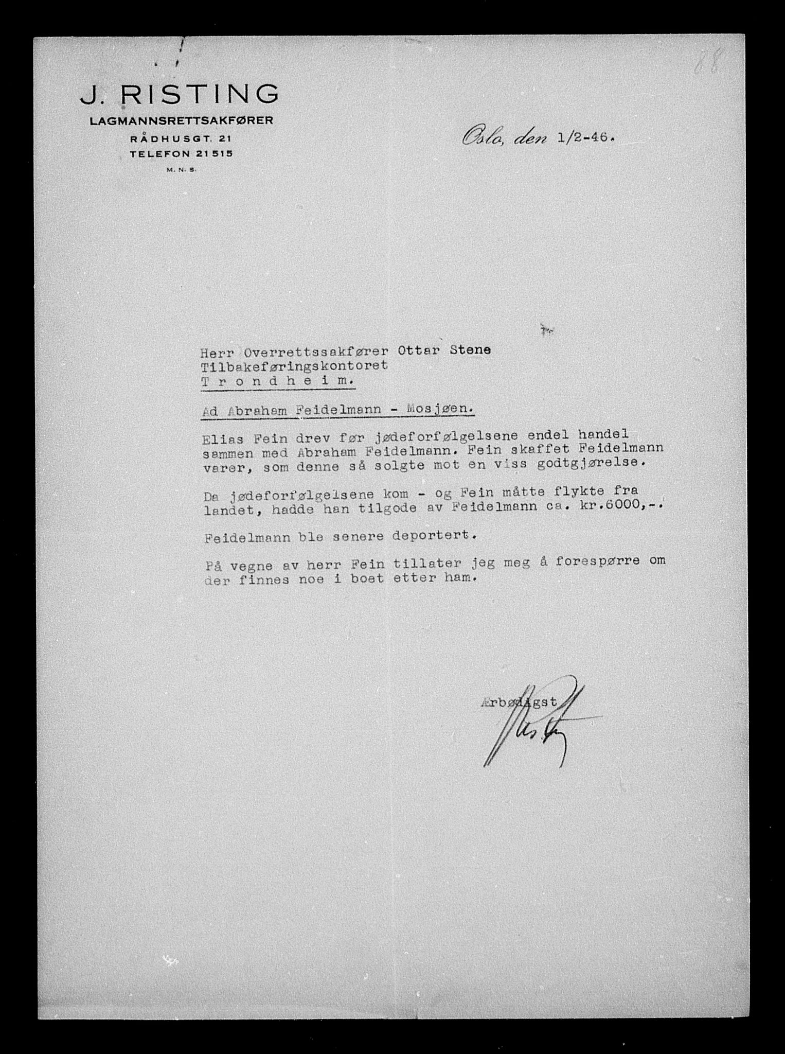 Justisdepartementet, Tilbakeføringskontoret for inndratte formuer, AV/RA-S-1564/H/Hc/Hcb/L0912: --, 1945-1947, p. 16