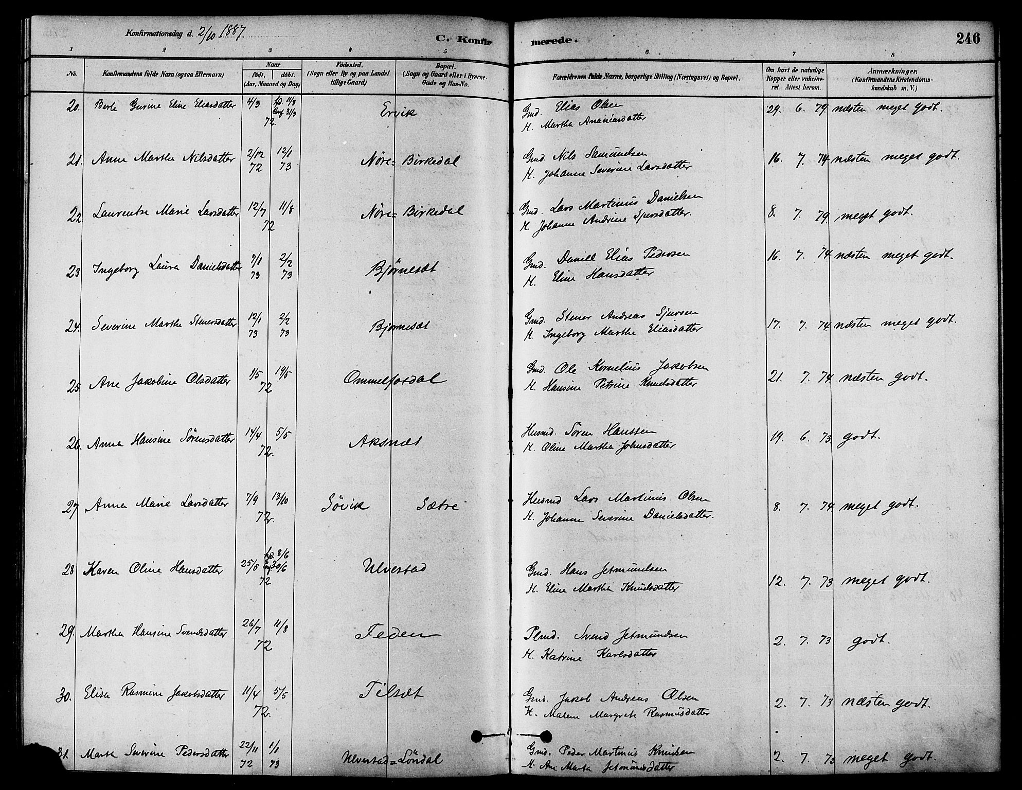 Ministerialprotokoller, klokkerbøker og fødselsregistre - Møre og Romsdal, SAT/A-1454/511/L0141: Parish register (official) no. 511A08, 1878-1890, p. 246
