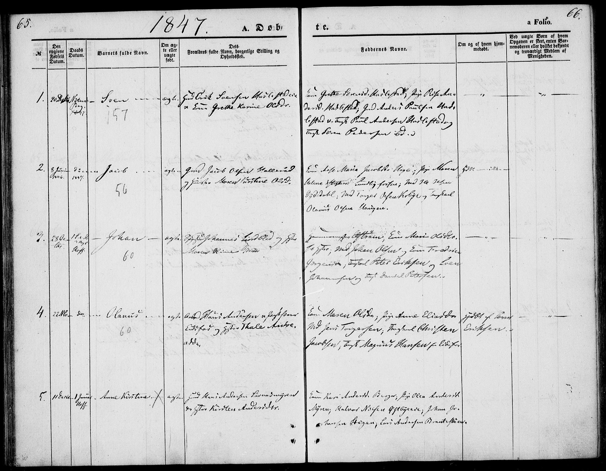 Hof kirkebøker, AV/SAKO-A-64/F/Fa/L0005: Parish register (official) no. I 5, 1844-1851, p. 65-66