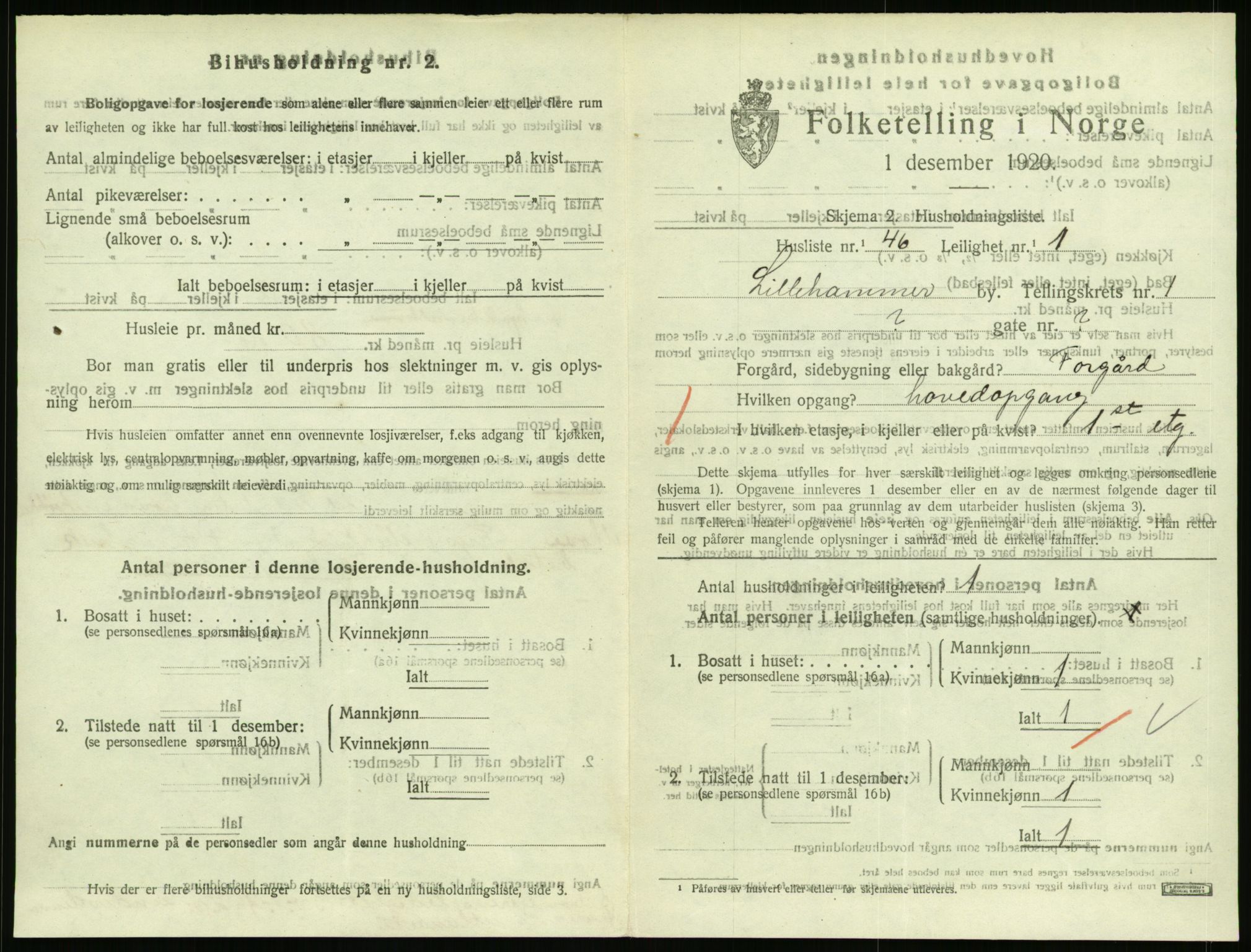 SAH, 1920 census for Lillehammer, 1920, p. 1480