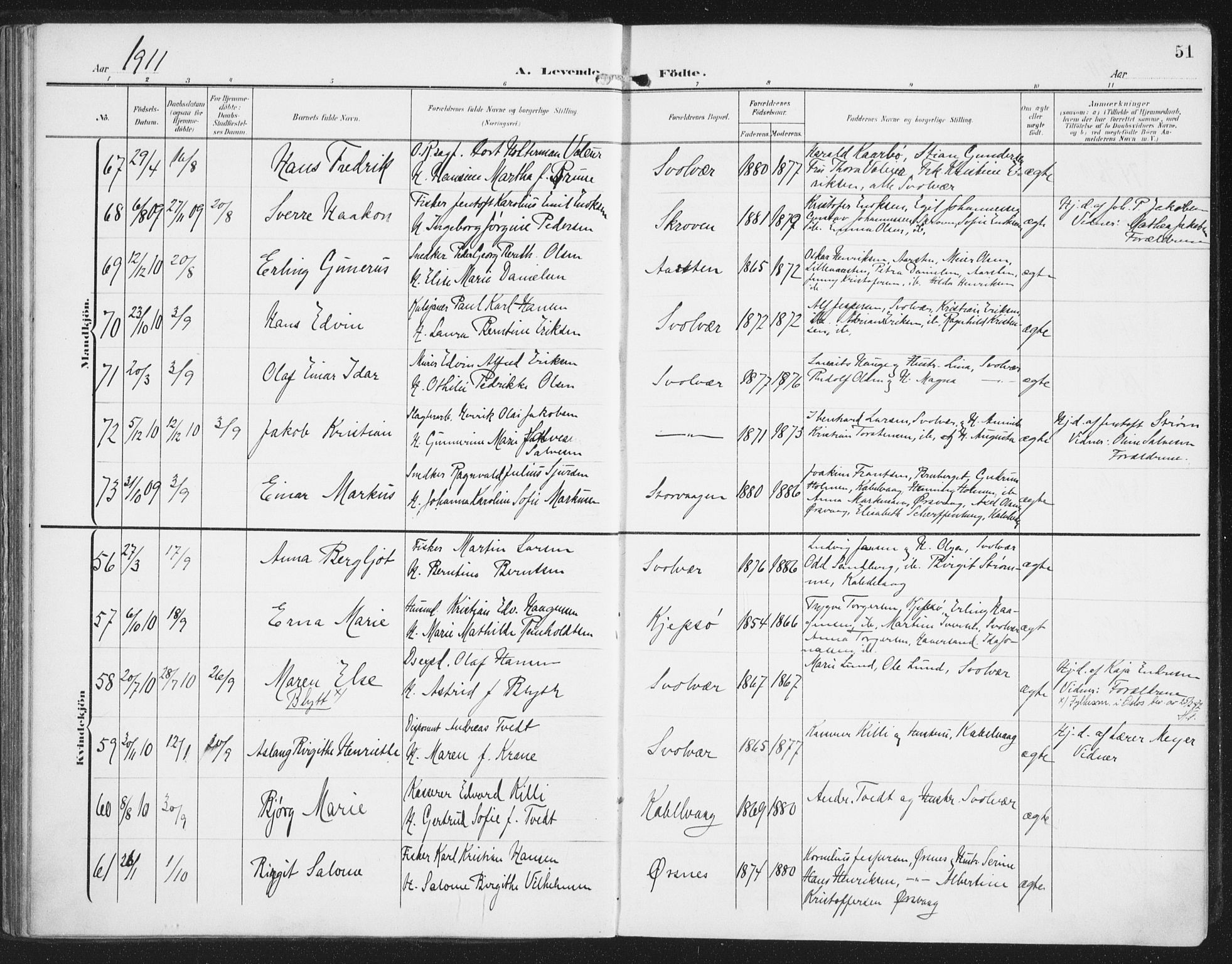 Ministerialprotokoller, klokkerbøker og fødselsregistre - Nordland, AV/SAT-A-1459/874/L1063: Parish register (official) no. 874A07, 1907-1915, p. 51